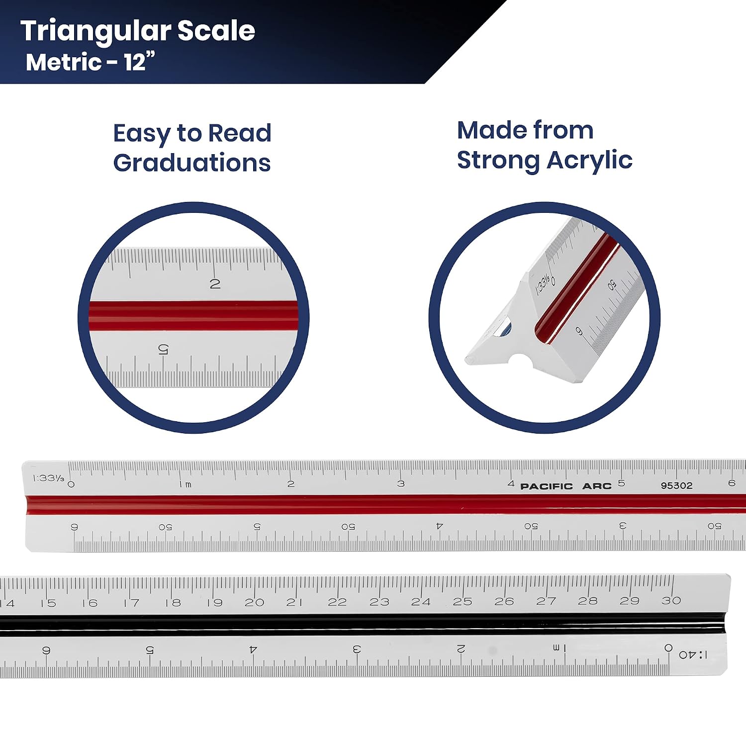 Pacific Arc Metric Color Coded Scale Ruler, Scaled: 1:20,33 1/3, 40, 50, 80, 100 or .05.03.025.02.0125.01,Japan