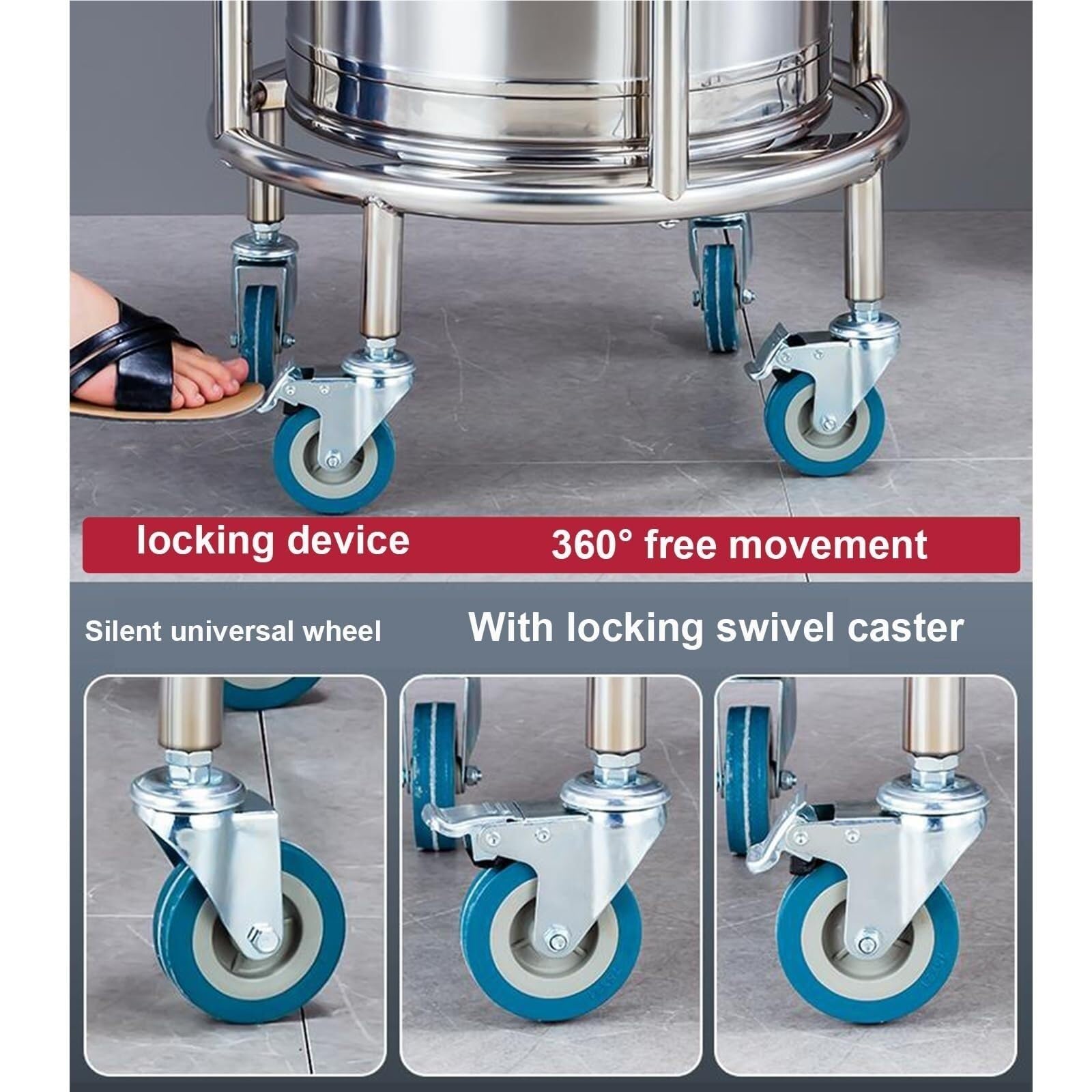 Carrello portavaso resistente con ruote girevoli in acciaio inox e carrello per zuppe commerciali per ristoranti e cucina (diametro 45 cm) ideale per mense e botti di latte