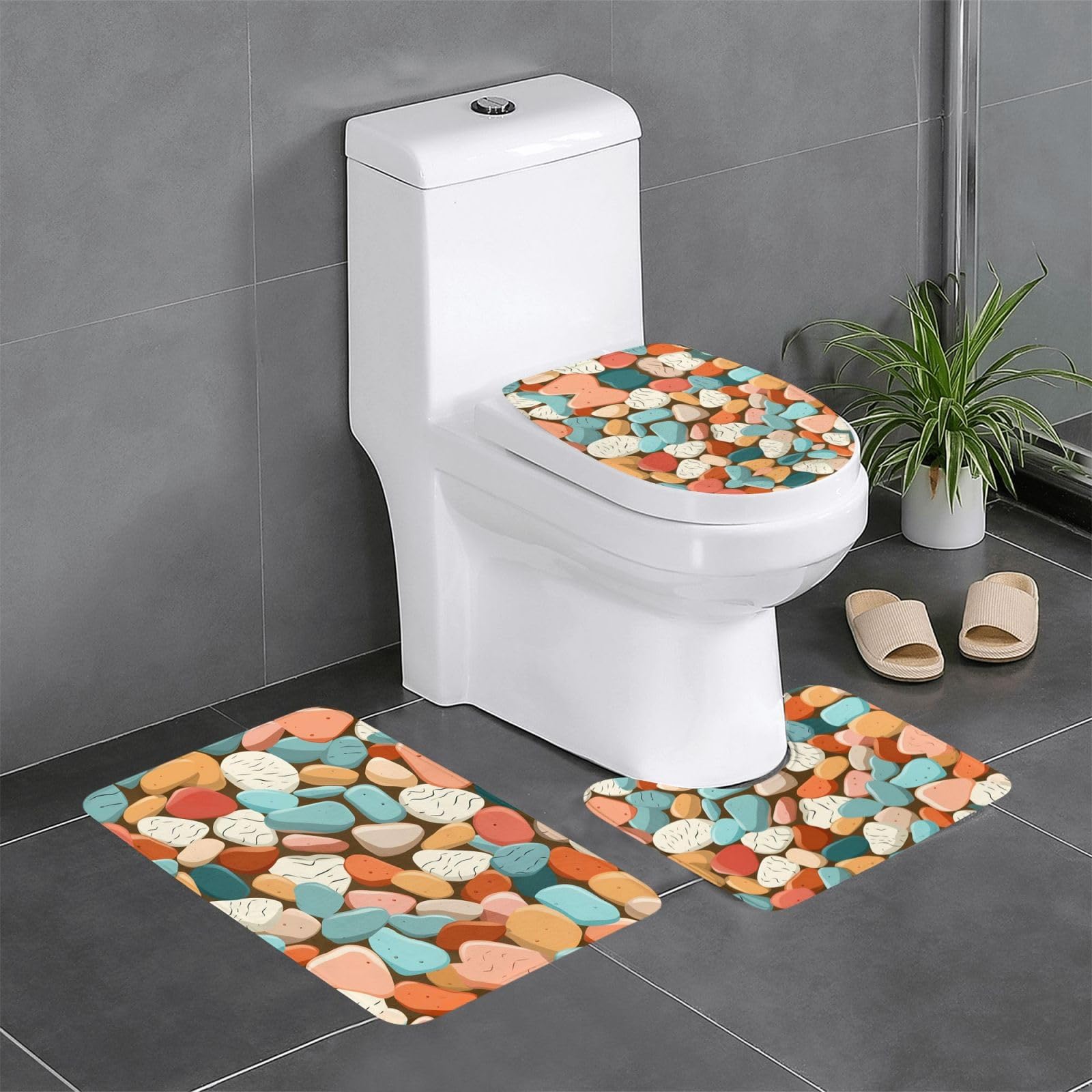 Tapis de salle de bain antidérapant sécurisé lot de 3 tapis lavables galets