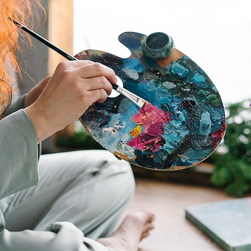 Miniatura 7 de Tamaki Paleta de pintura de madera, bandejas de pintura para acrílico, paleta de arte para pintar, bandejas con soporte para pulgar para artista, 1