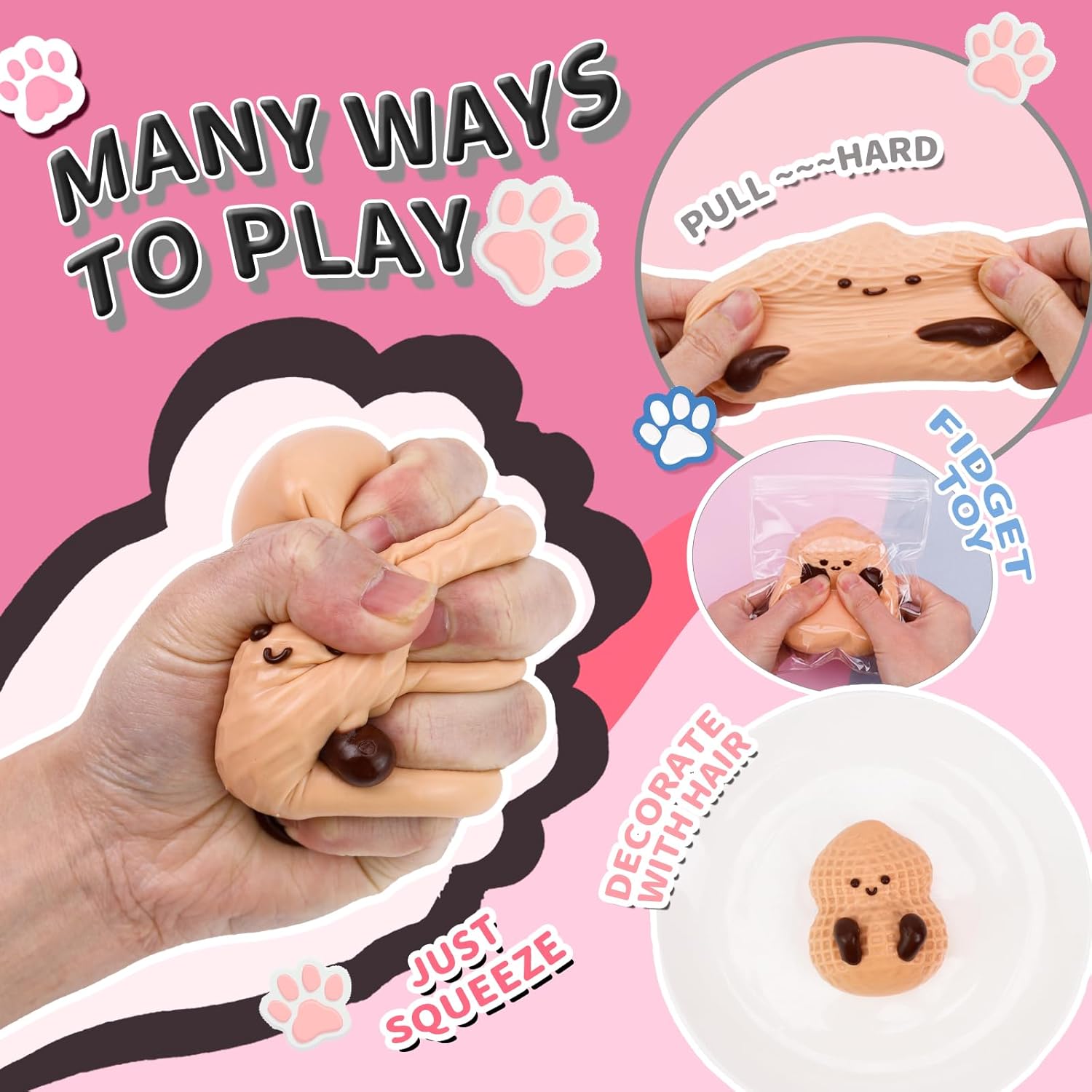 Taba Squishy Peanut Handmade, Fufu Sticky Squishies Toys, Kawaii Food Squishies Fur Ball, Pinch Family Peanuts Squishy Toy Cute Kawaii Stress Relief Toy - Peanuts