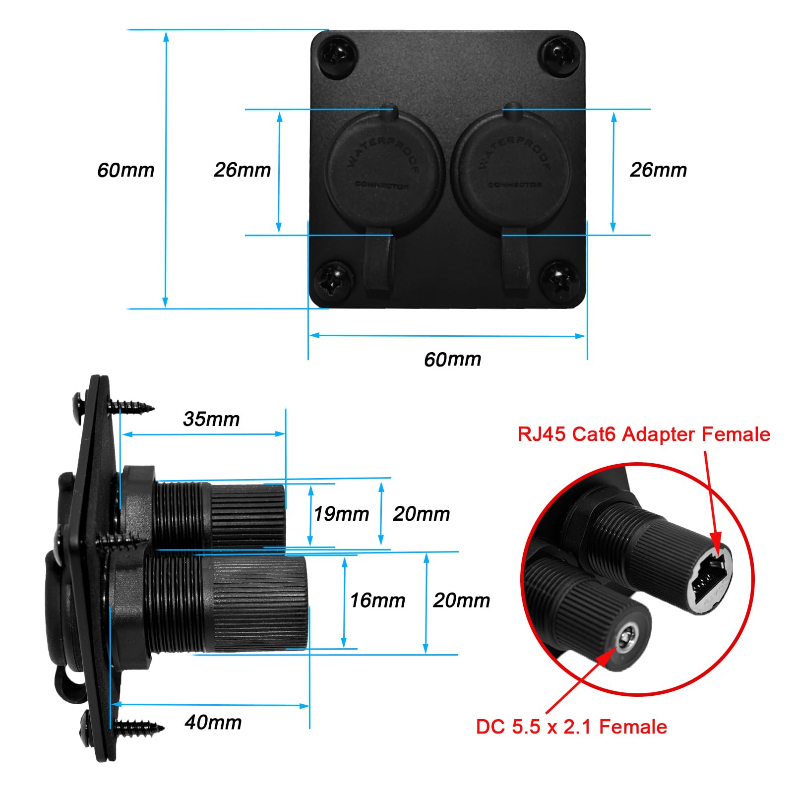 Prise murale étanche RJ45 + DC pour Starlink Mini