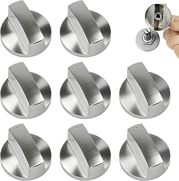 8 Pcs Cooker Knobs Replacement, 6MM Universal Gas Hob Knobs Metal Oven Control Knob, Stove Adaptors Button Accessories for Kitchen Cooktop Cookers Stoves Ovens Use, Precise Temperature Control