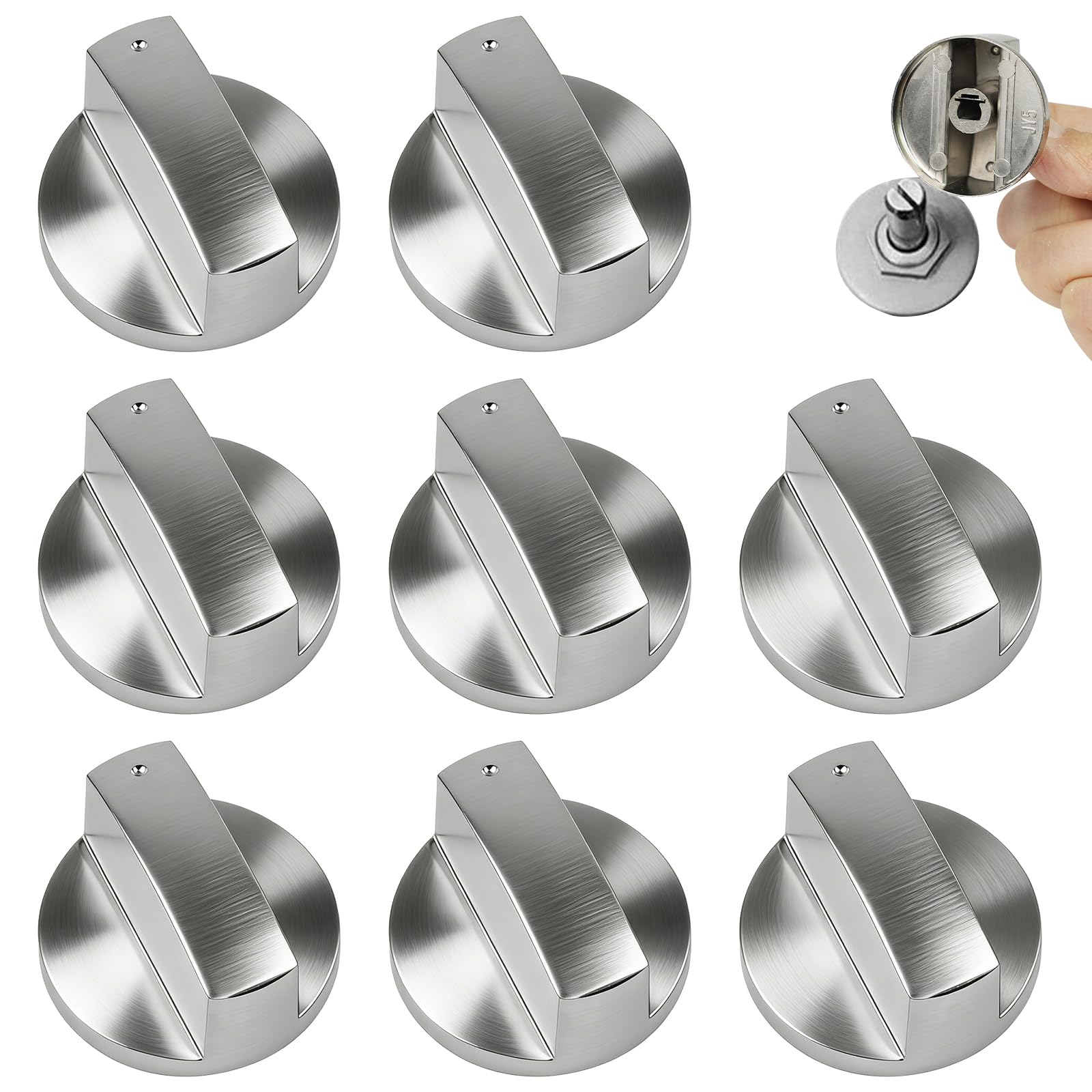 8 Pcs Cooker Knobs Replacement, 6MM Universal Gas Hob Knobs Metal Oven Control Knob, Stove Adaptors Button Accessories for Kitchen Cooktop Cookers Stoves Ovens Use, Precise Temperature Control