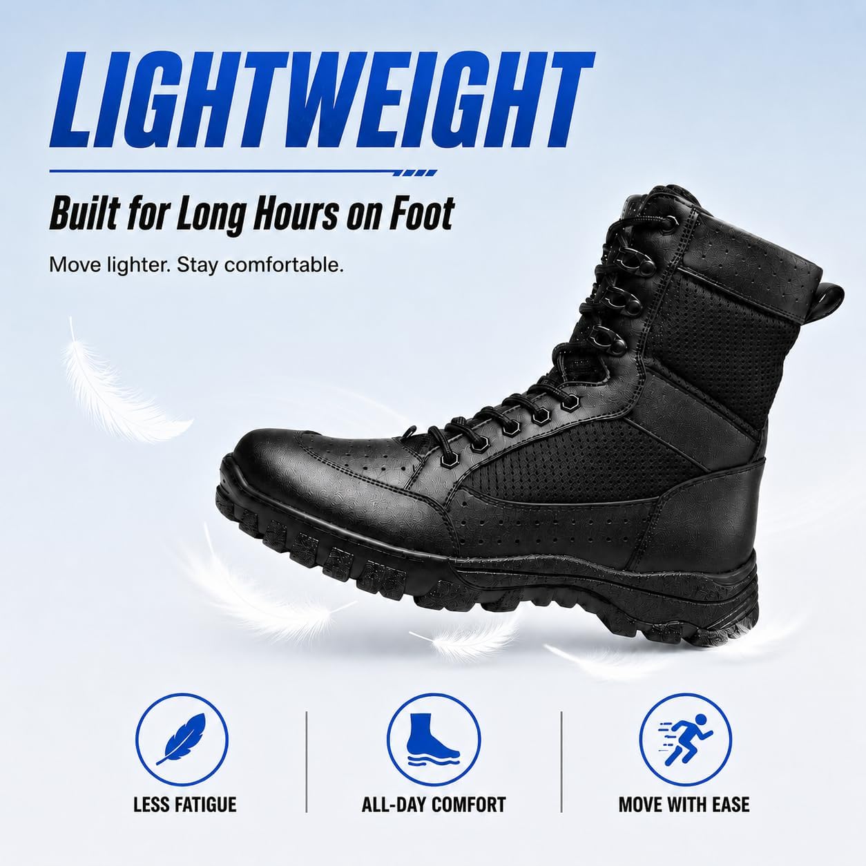 Men's Breathable Tactical Military Work Boots 8 Inch Side Zipper Lightweight Non-Slip Combat Shoes for Hiking Security Patrol Outdoor Trailmarch