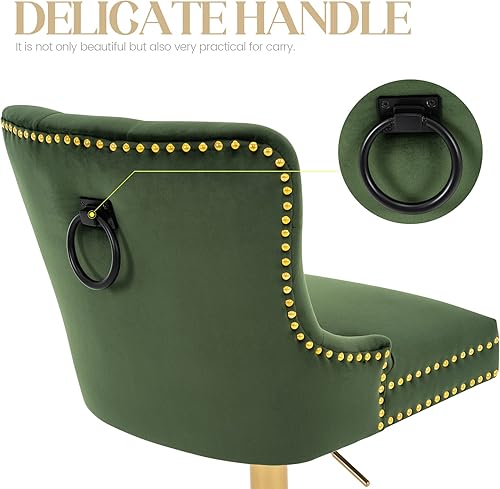 Miniatura 10 de Taburete de bar ajustable, silla de terciopelo con función giratoria y base negra, taburete de altura de mostrador para cocina, comedor y muebles de