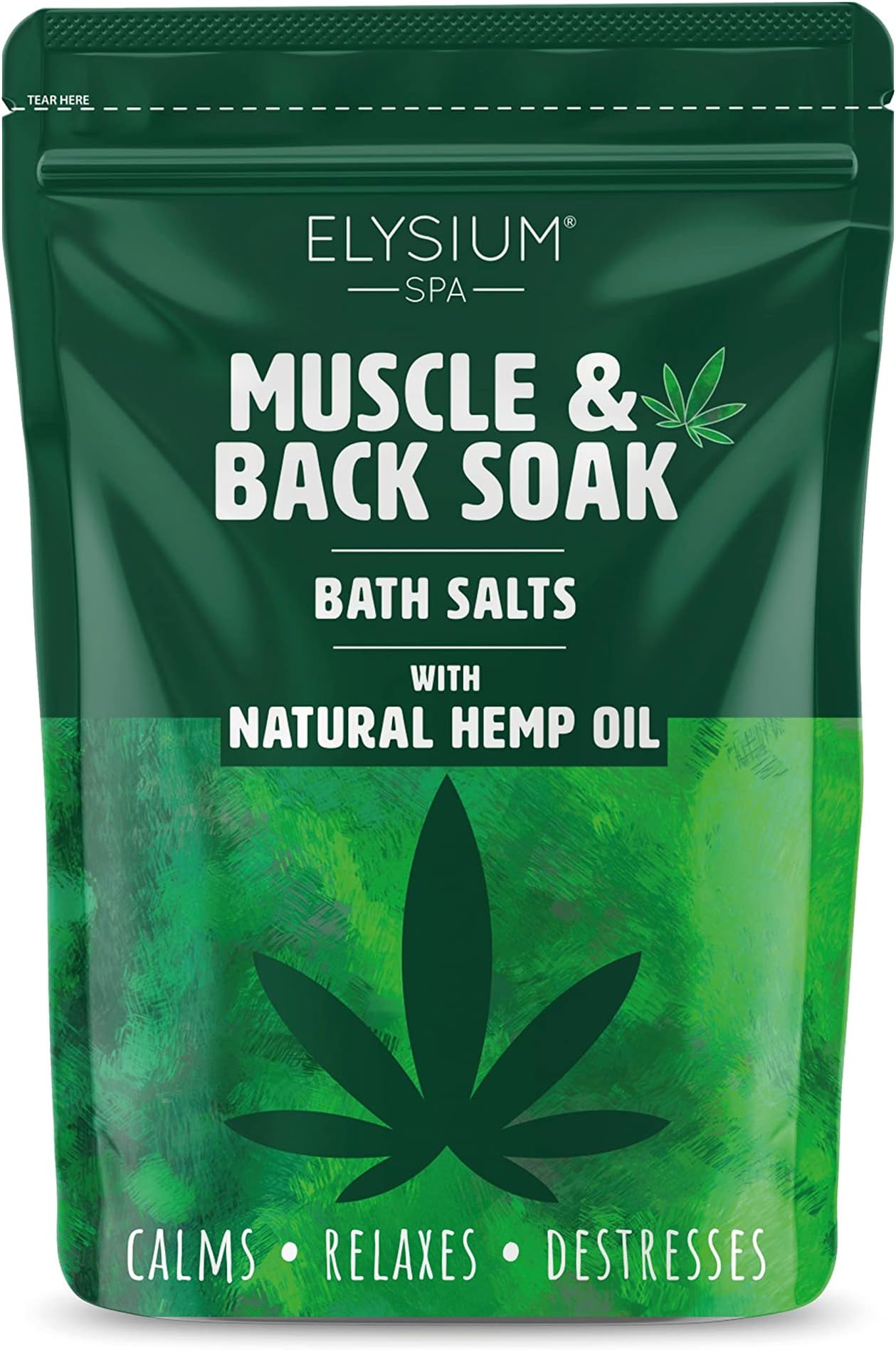 450g Elysium Spa Epsom Salts - Muscle & Back Soak Bath Salts with Hemp Oil - Natural Magnesium Sulphate for Relaxing Muscle Aches