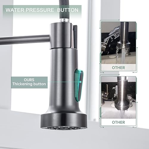 Miniatura 51 de WEWE Llave de cocina dorada cepillado con pulverizador desplegable, llave con resorte de latón/acero inoxidable, un mango, con placa de cubierta, 1