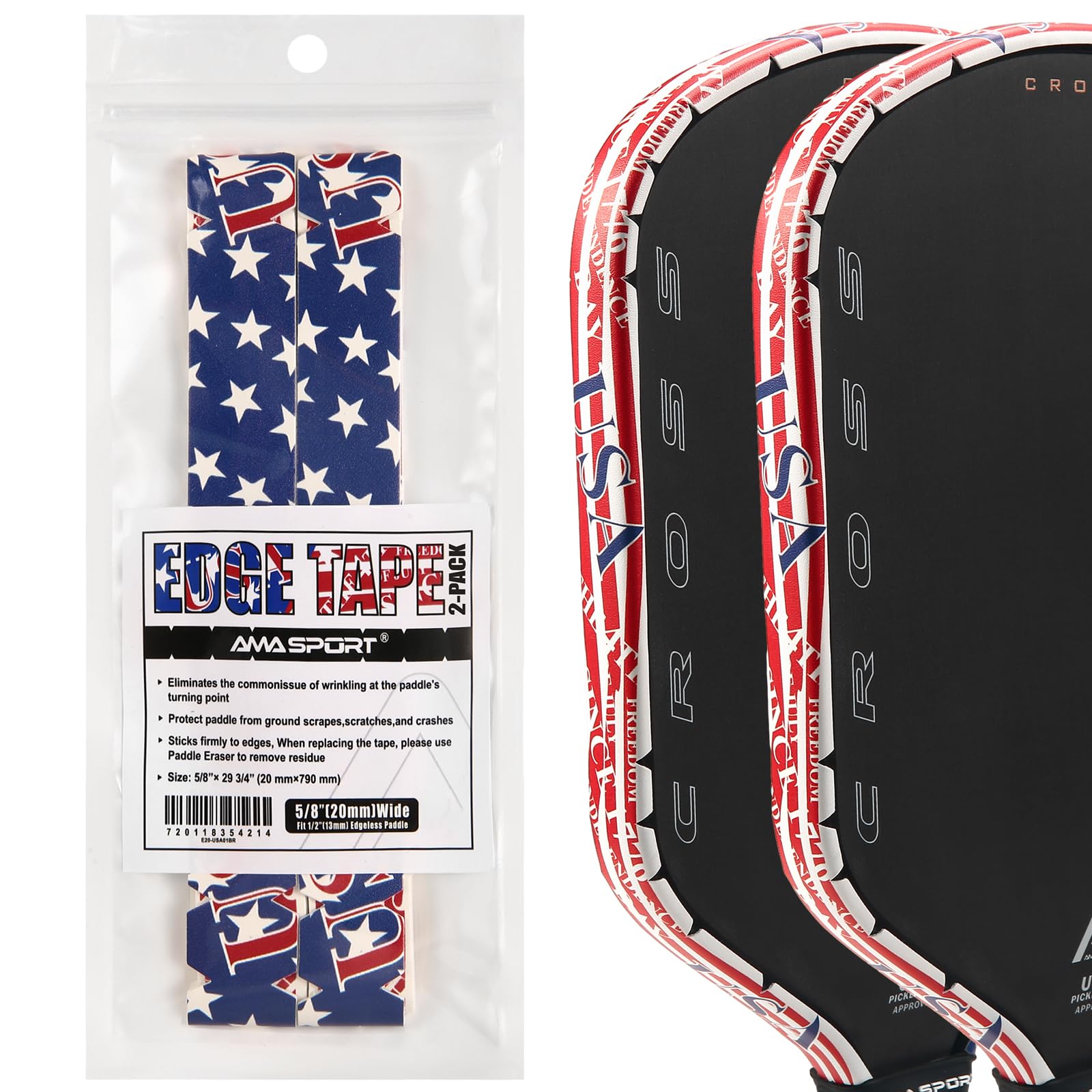 PICKLETECH Pickleball Paddle Protection Tape - Paddle Head Edge Guard - Racket Edge Protection Tape -Fit Perfectly Curved Edge -USA Citys Name Blue Red — image 1