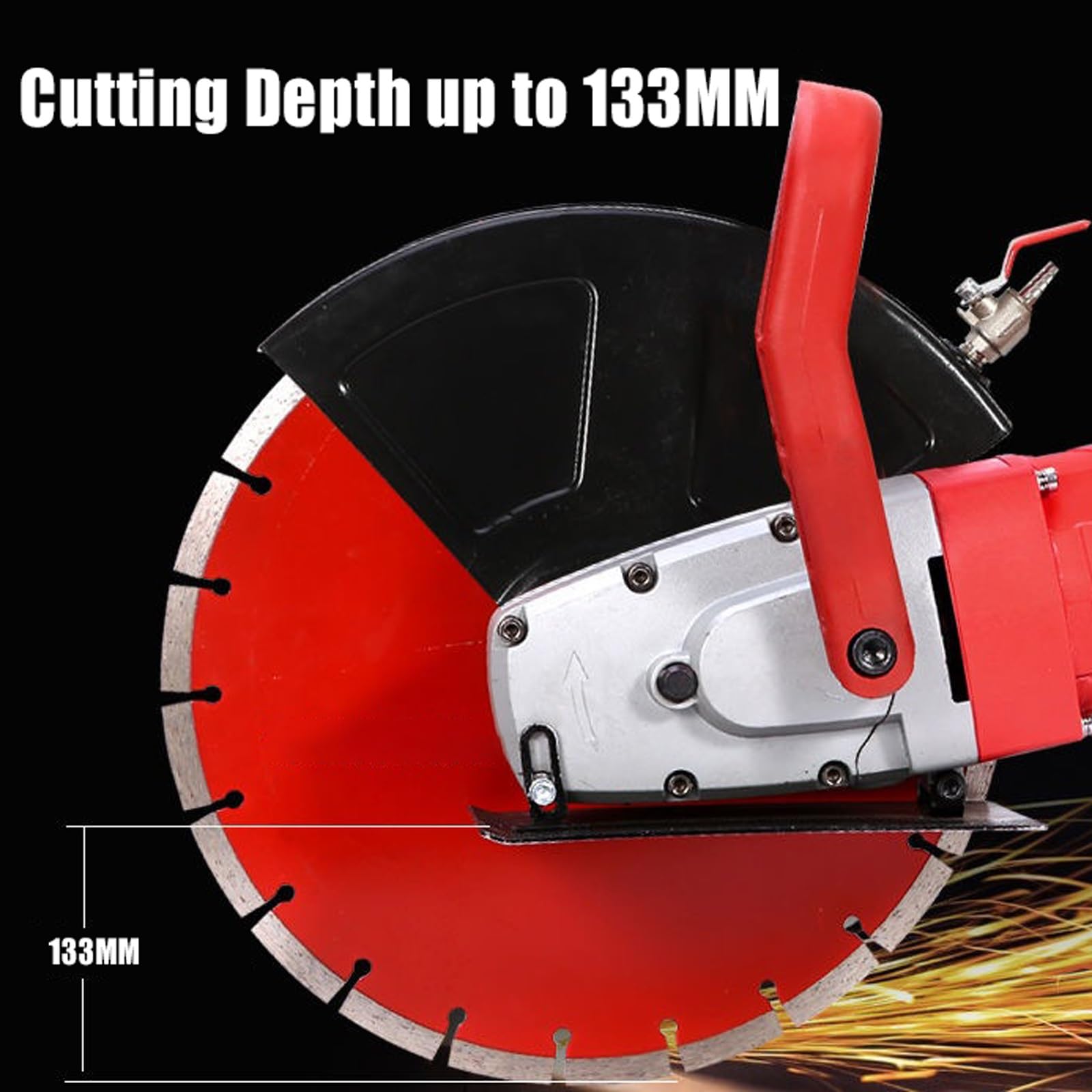 Coupe-béton électrique, 4200 Watts, 220 Volts, avec Coupe-Tubes d'eau, pour Pierre, Granit et Brique, Profondeur de Coupe 133 mm, Pompe à Eau Incluse.