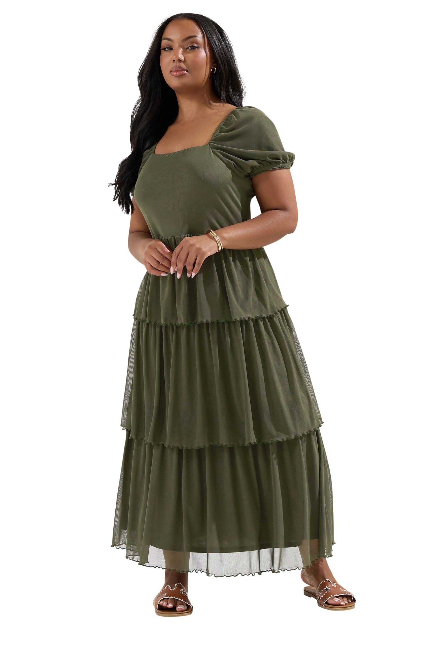 Yours Women's Khaki Curve Green Tiered Maxi Dress - Plus Size Curve