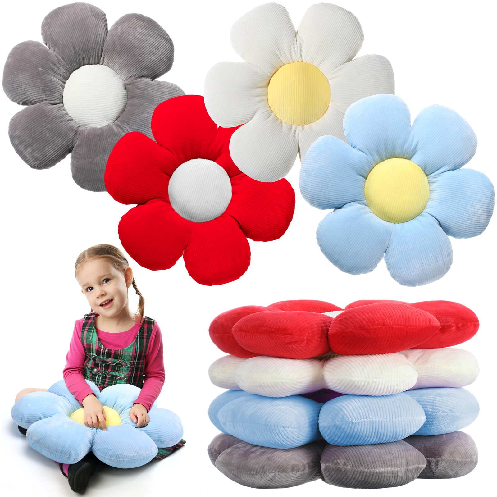 Reginary 4 Pcs Flower Floor Pillow Cushion Kid, Daisy, Charming, 15.75''