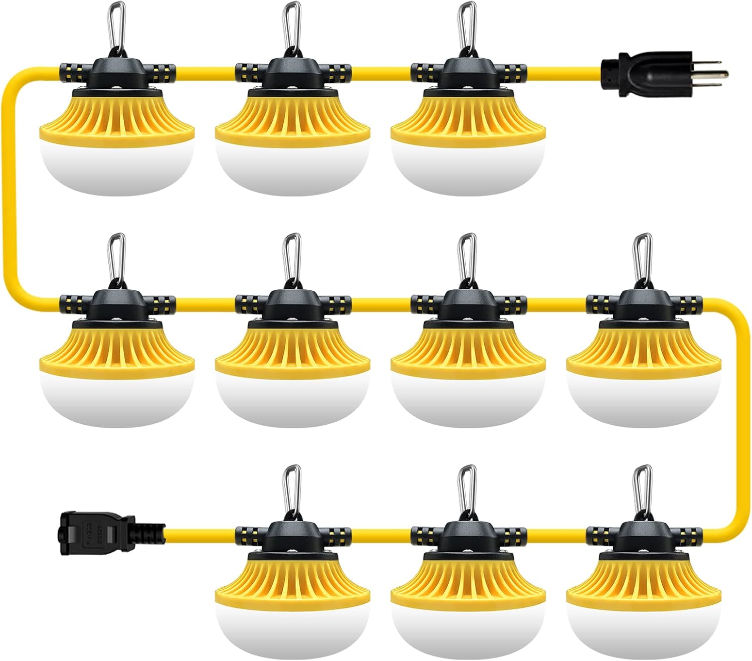 100ft LED Temporary Construction String Work Lights Industrial Grade Best for Job Construction Sites,Renovation,Garage,Patio，Mine cave, Outdoor,Free for Climbing Hook (2 Prong)