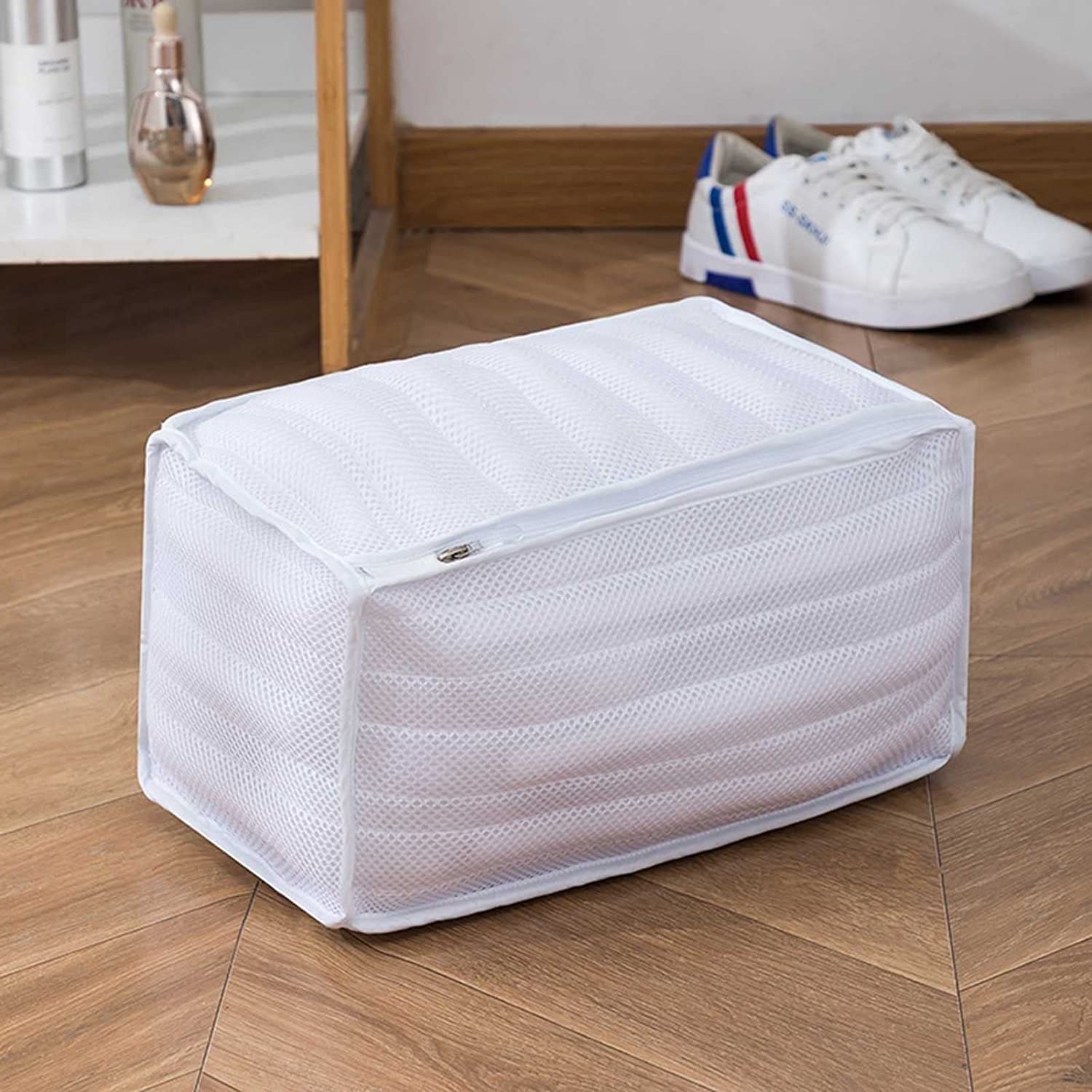 4 Stück Mesh-Wäschetrocknerbeutel Schuhe Wäschesack Strapazierfähiger Sneaker-Schuhwaschbeutel Mit Reißverschluss Waschbeutel Mit Hohem Schutz Lagerung & Reisen (Color : White)