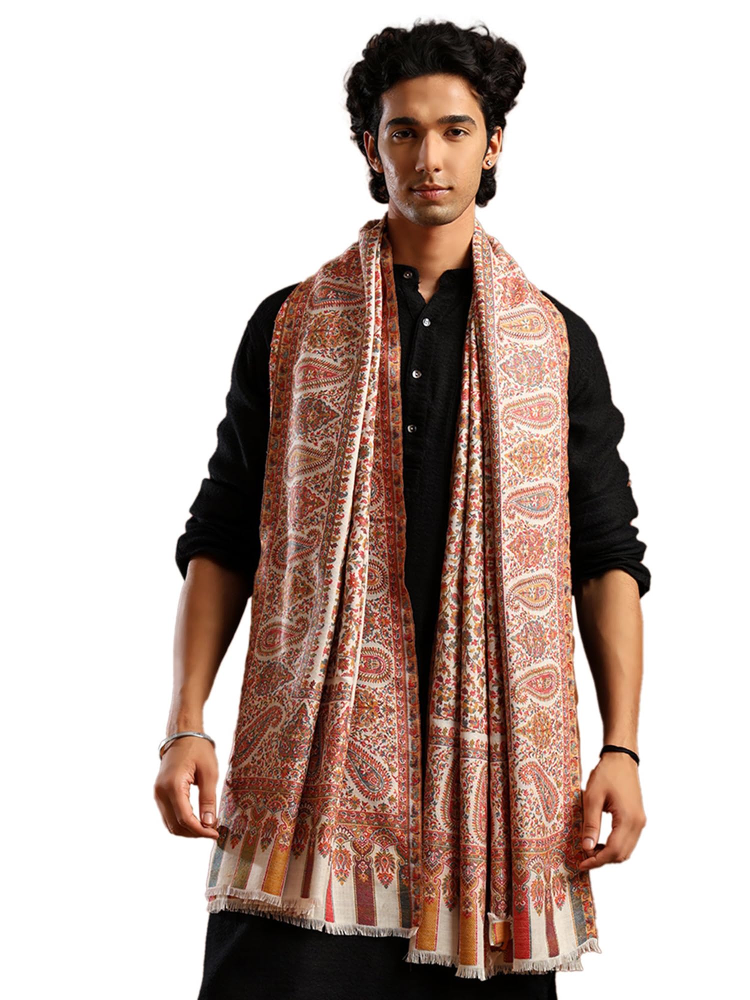 tweedle Men’s Kashmiri Kani Shawl/Stole, Wool Blend | Size - 40 x 80 Inches-picture-56