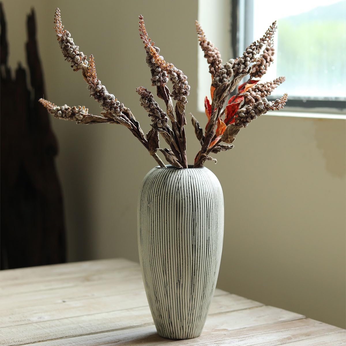 Vase En Céramique Vintage Vert – Décoration Rustique, Fait Main, Finition Craquelée, 20-25 Cm