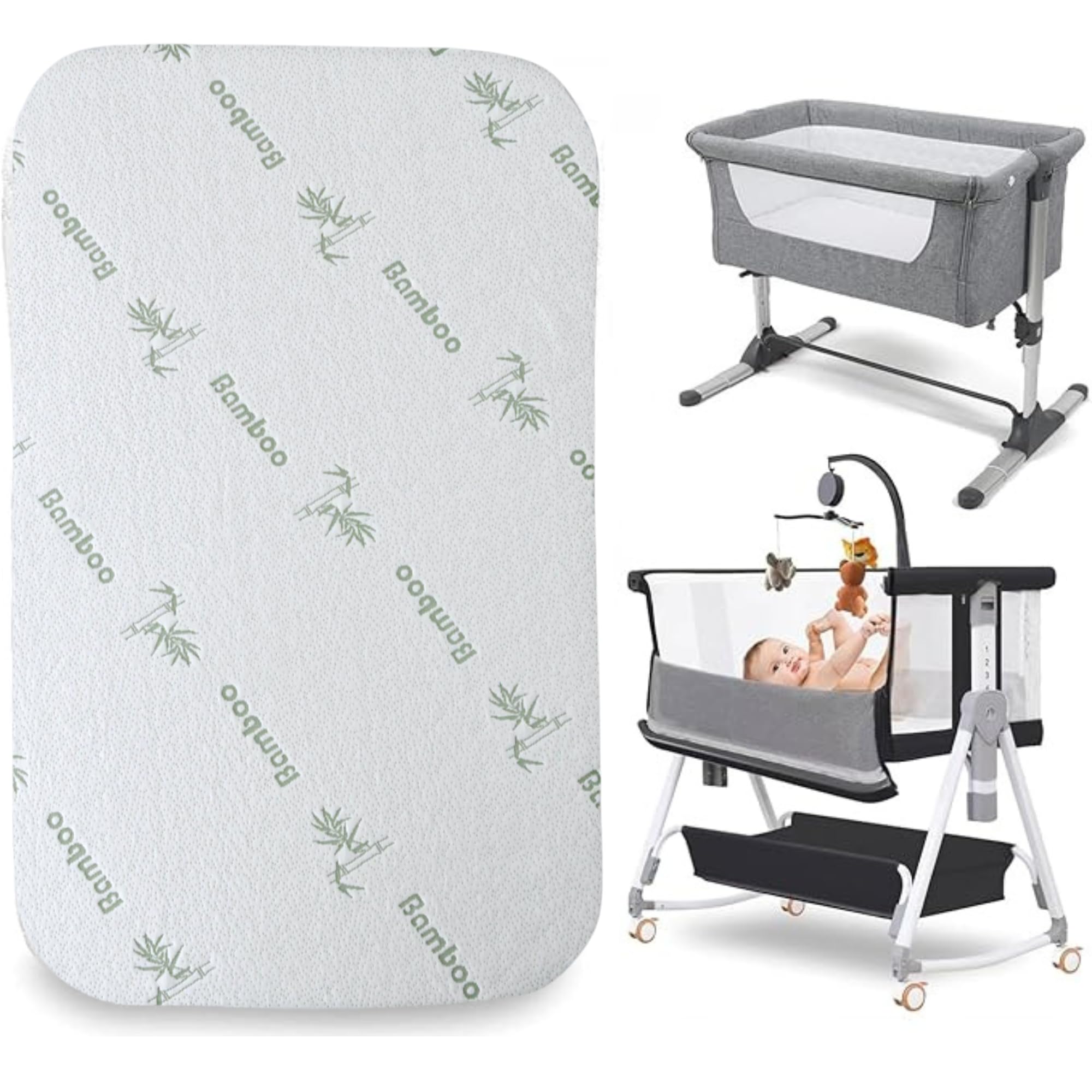 Royale Linens Bedside Crib Bamboo Mattress 83x50x5cm Compatible to Fit Next 2 Me Crib Bed With Super Soft Breathable Bamboo Fitted Cover Washable & Removable