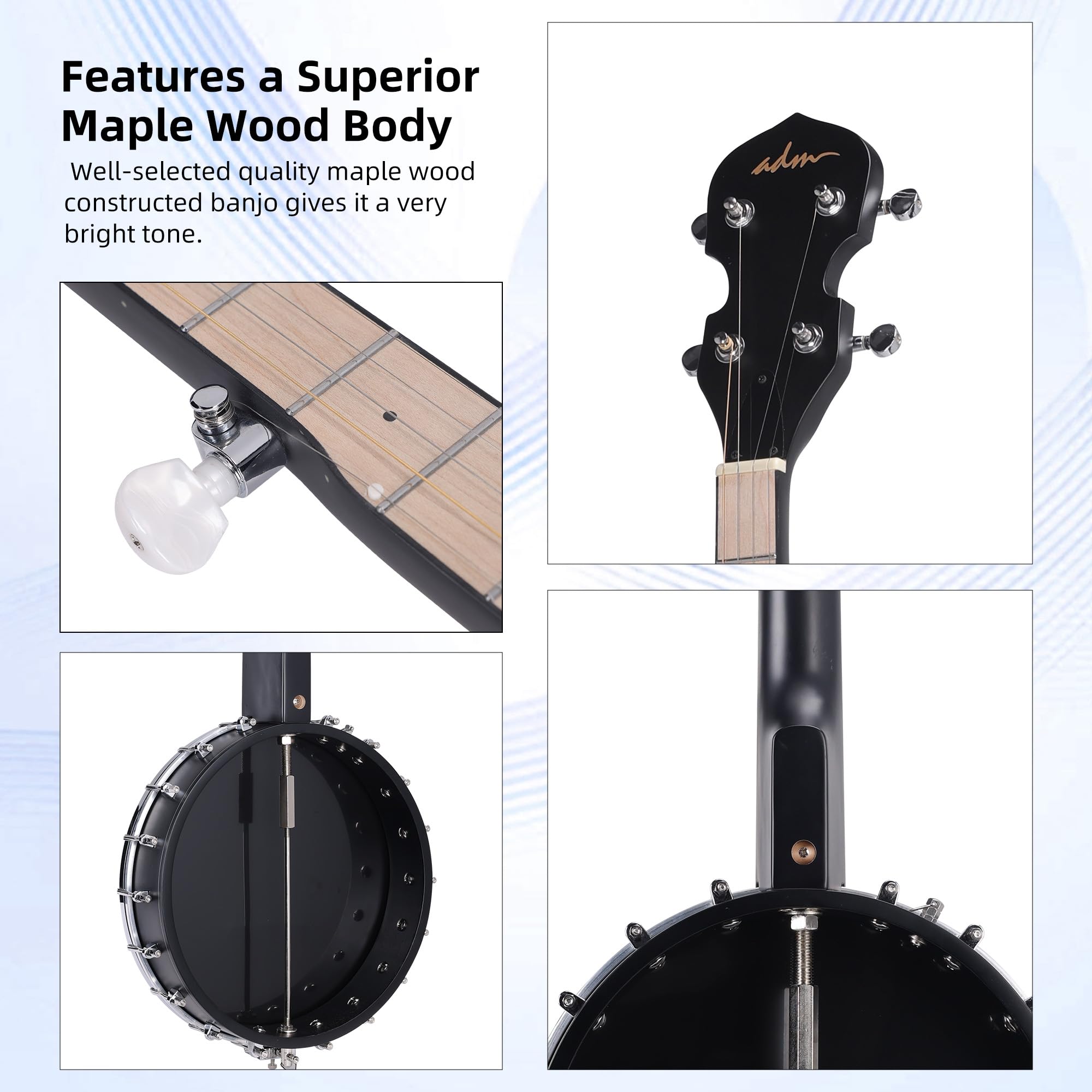 Amazon.com: ADM 5 String Banjo Guitar Kit with Remo Drum Head and