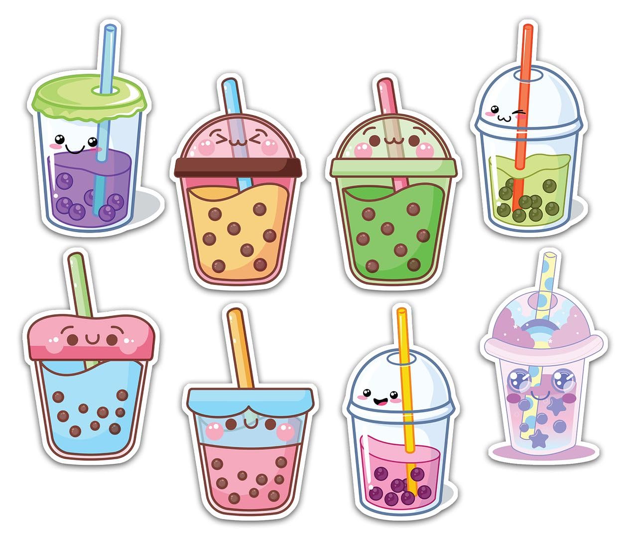 Hodge Creations Boba Tea Pack Of 8 Luggage Scrapbook Vinyl Decal Stickers Bubble Tea