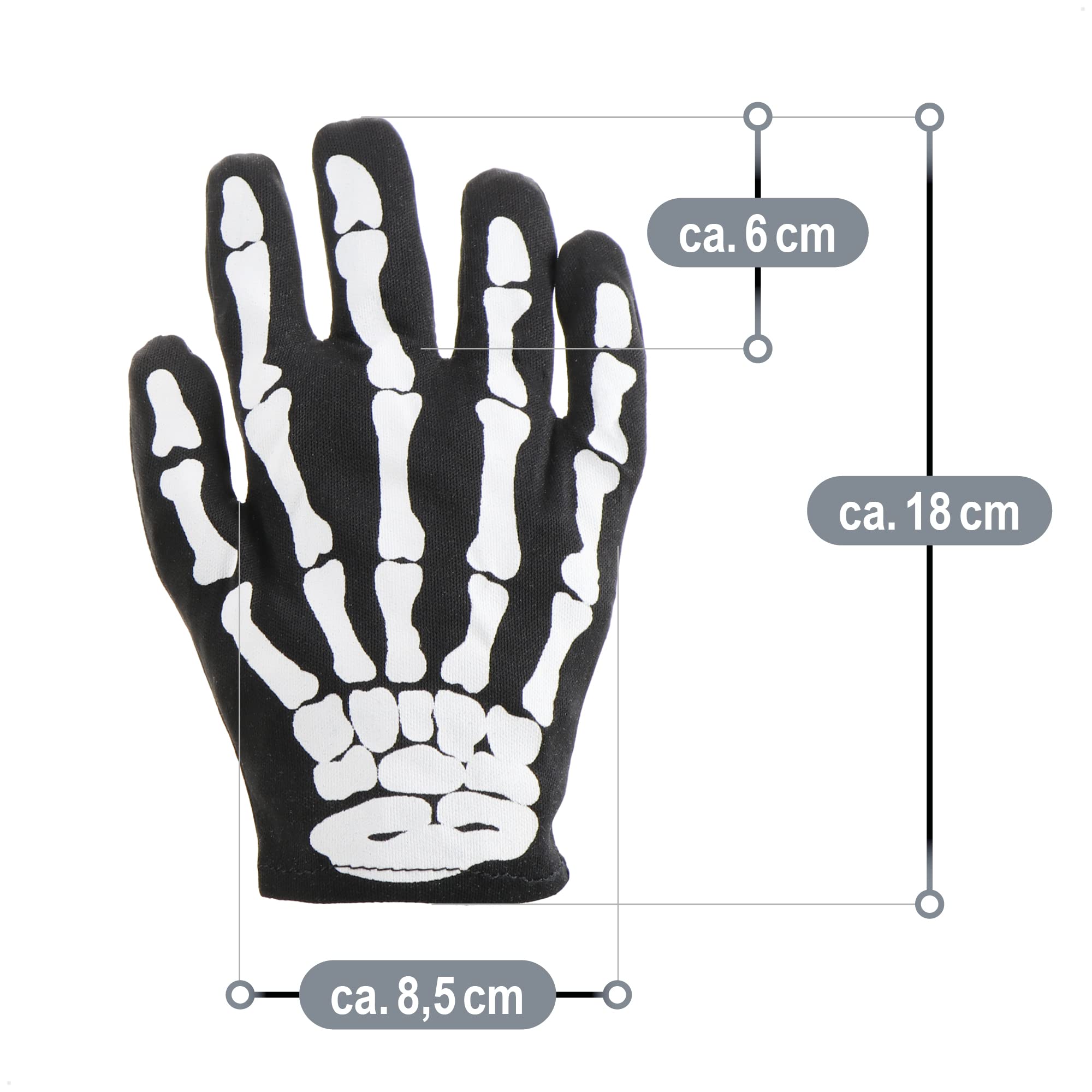 com-four® Guantes de Esqueleto - Accesorios de Disfraces con patrón de Huesos para Halloween, Carnaval, Día de Muertos, Cosplay - Manos de Esqueleto espeluznantes