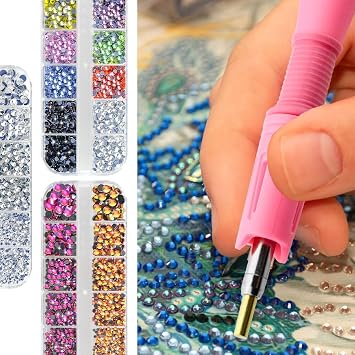 Bedazzler Kit, with Rhinestones, Hot Fix Applicator Tool, Diamond Painting Pen, 7 Different Size Tips, Tweezers, Brush Cleaning Kit for DIY Clothing Shoes Pink