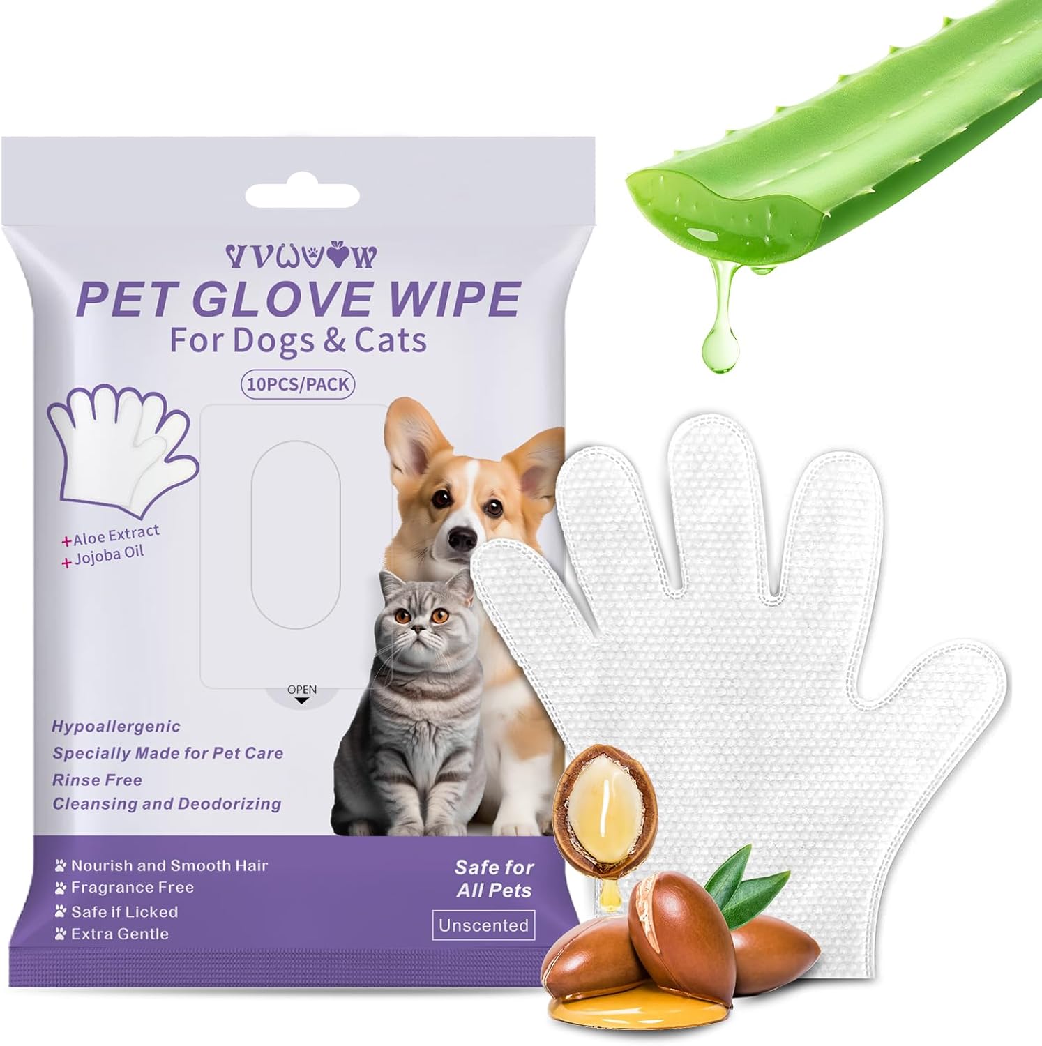 Dogs & Cats Cleaning Wipes- Cleaning, deodorizing and beautifying Bathing Wipes for Dogs and Cats?Suitable for Daily Care and Travel, no Rinse, odorless and Convenient Glove Wipes