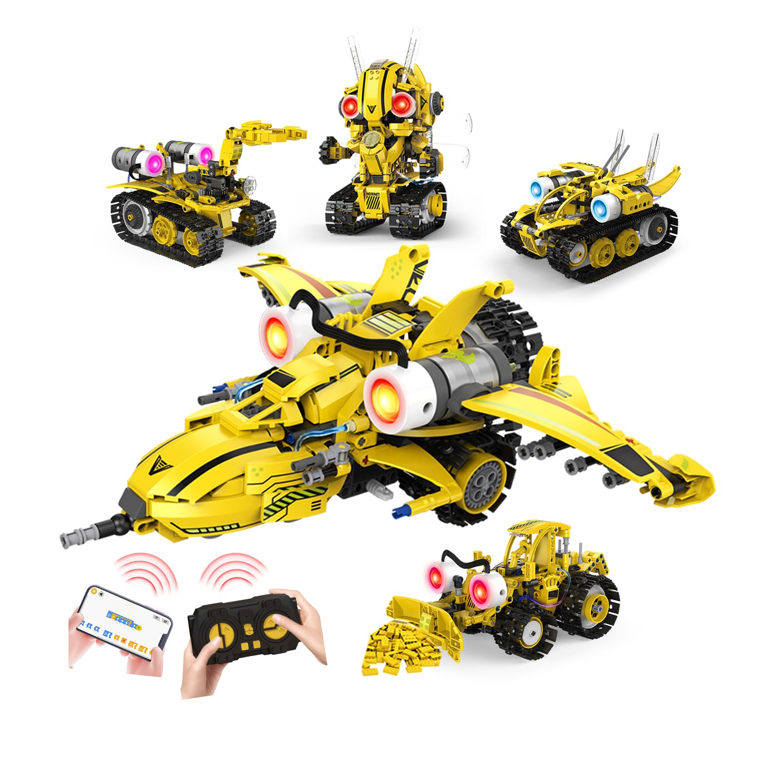 LESSETI 5 in 1 STEM RC Robot Building Kit, 673PCS Remote & App Controlled Jets Building Blocks Set, Robotic Technic Creative Toys, DIY Build Learning