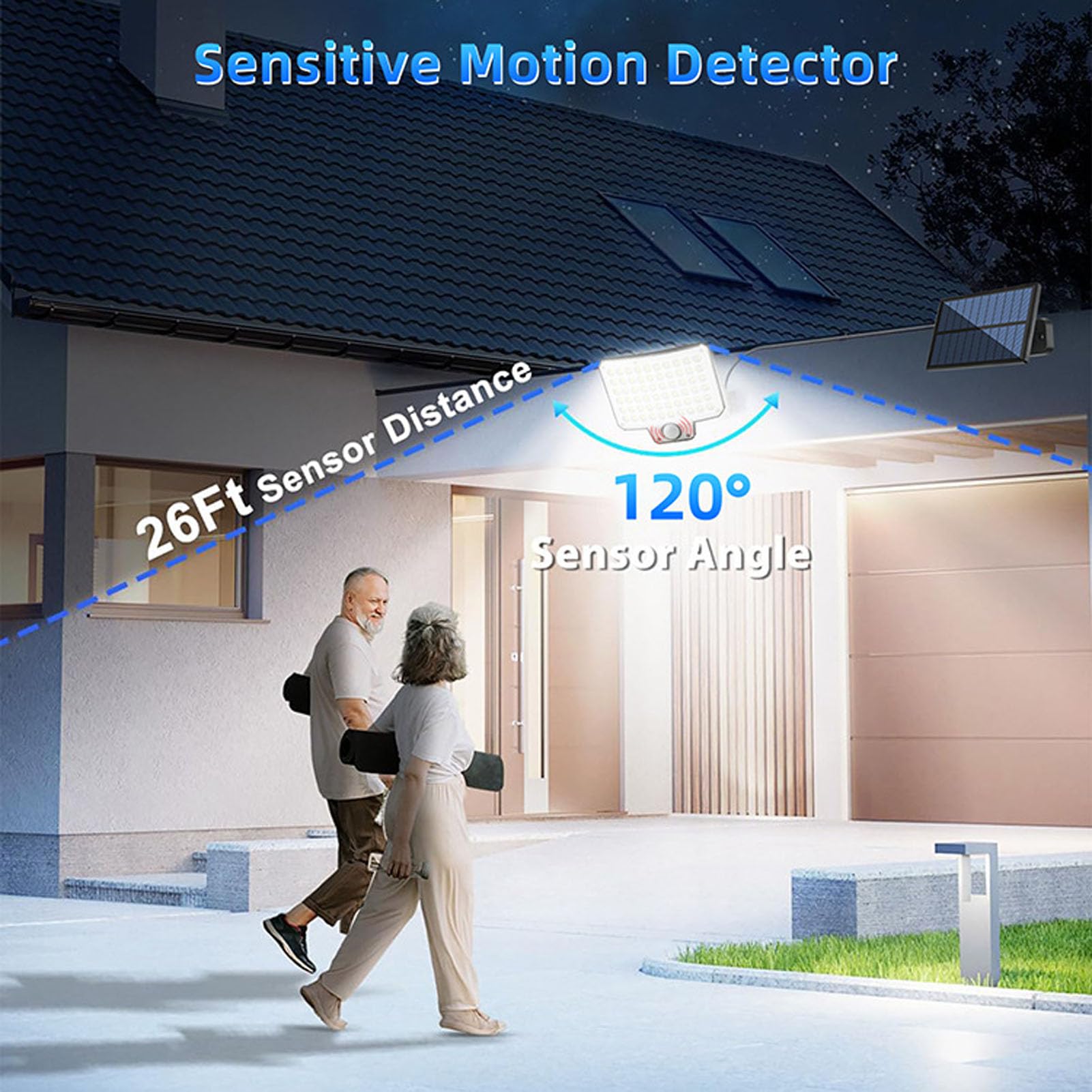Fockety Lampes Solaires D'extérieur, 3 000 Lm, 240 LED, Détecteur de Mouvement, Télécommande, Applique Murale étanche IP65 pour Jardin, Clôture, Porte D'entrée, Terrasse, Jardin, Garage