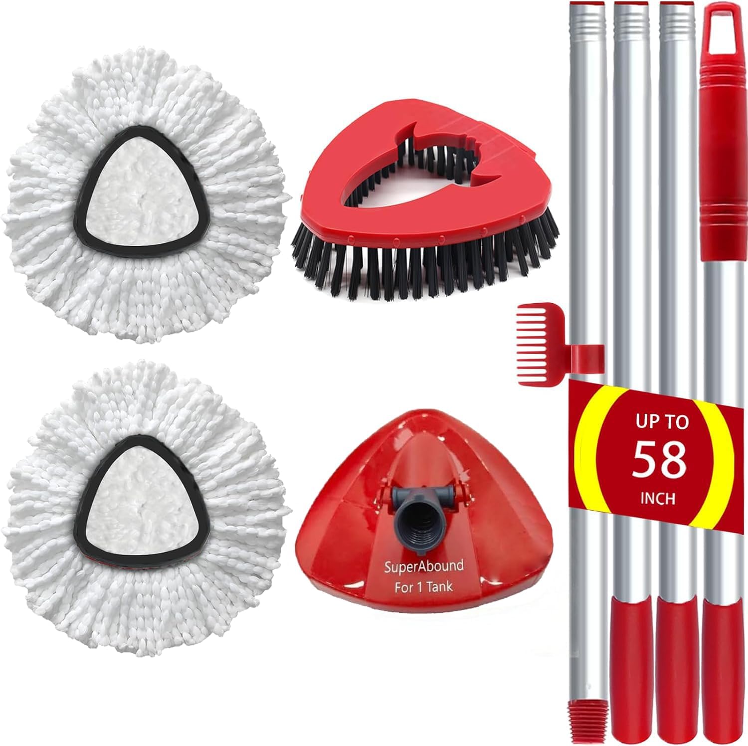 2 Pack Spin Mop Replacement Heads for Cedar EasyWring 1 Tank, 30'-58" Mop Handle, Mop Base and Scrub Brush Combo Set, Microfiber Mop Refills
