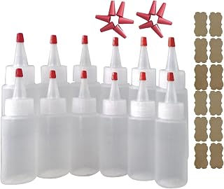 SanDaveVA Brand 2oz Squeeze LDPE Bottles w/Yorker Caps 12/pk includes Kraft Labels and 12 Replacement Over-cap Squeezeable