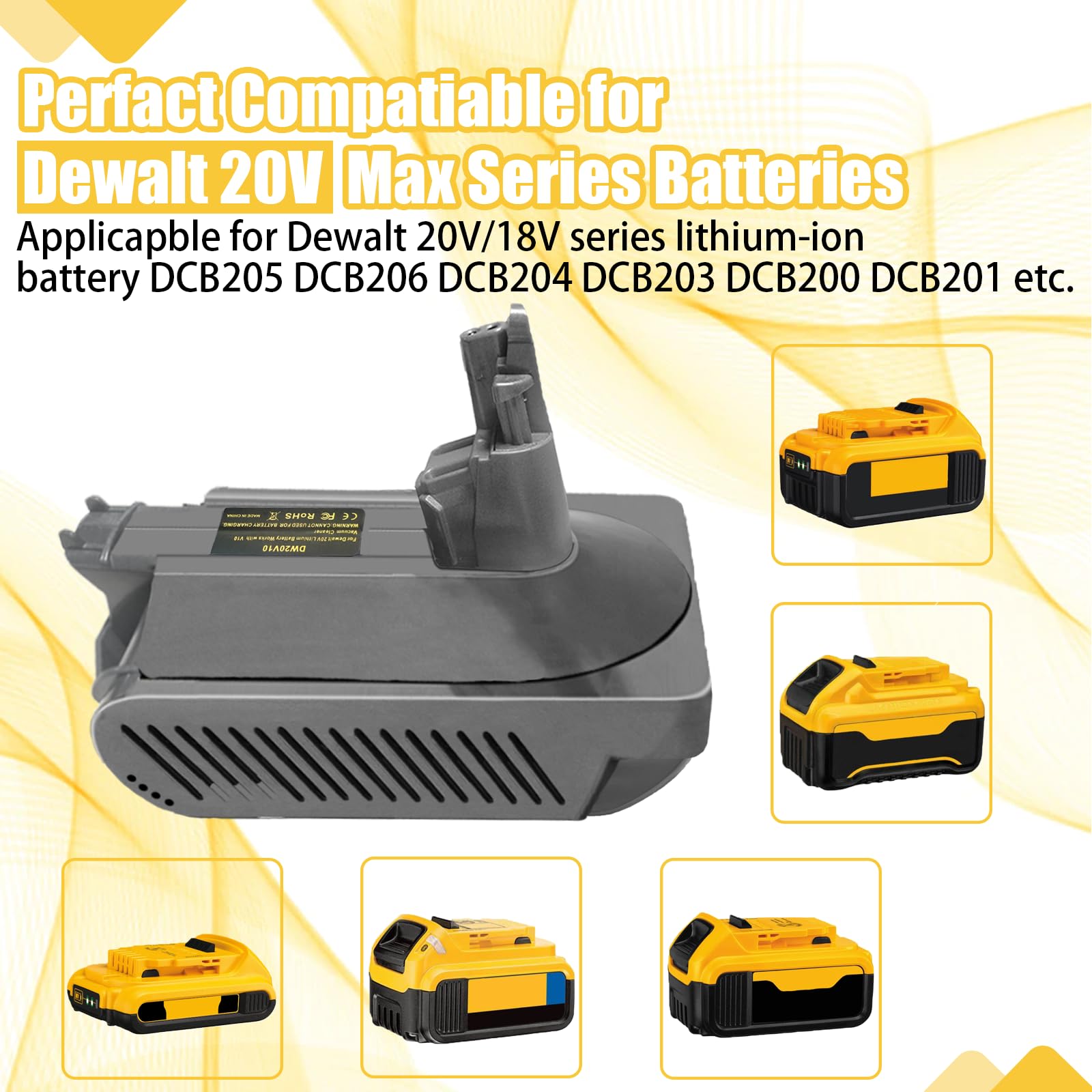 URUN Convertisseur de batterie Li-ion Dys0n V10 pour Dewalt 18 V 20 V MAX 60 V pour batterie Dys0n V10