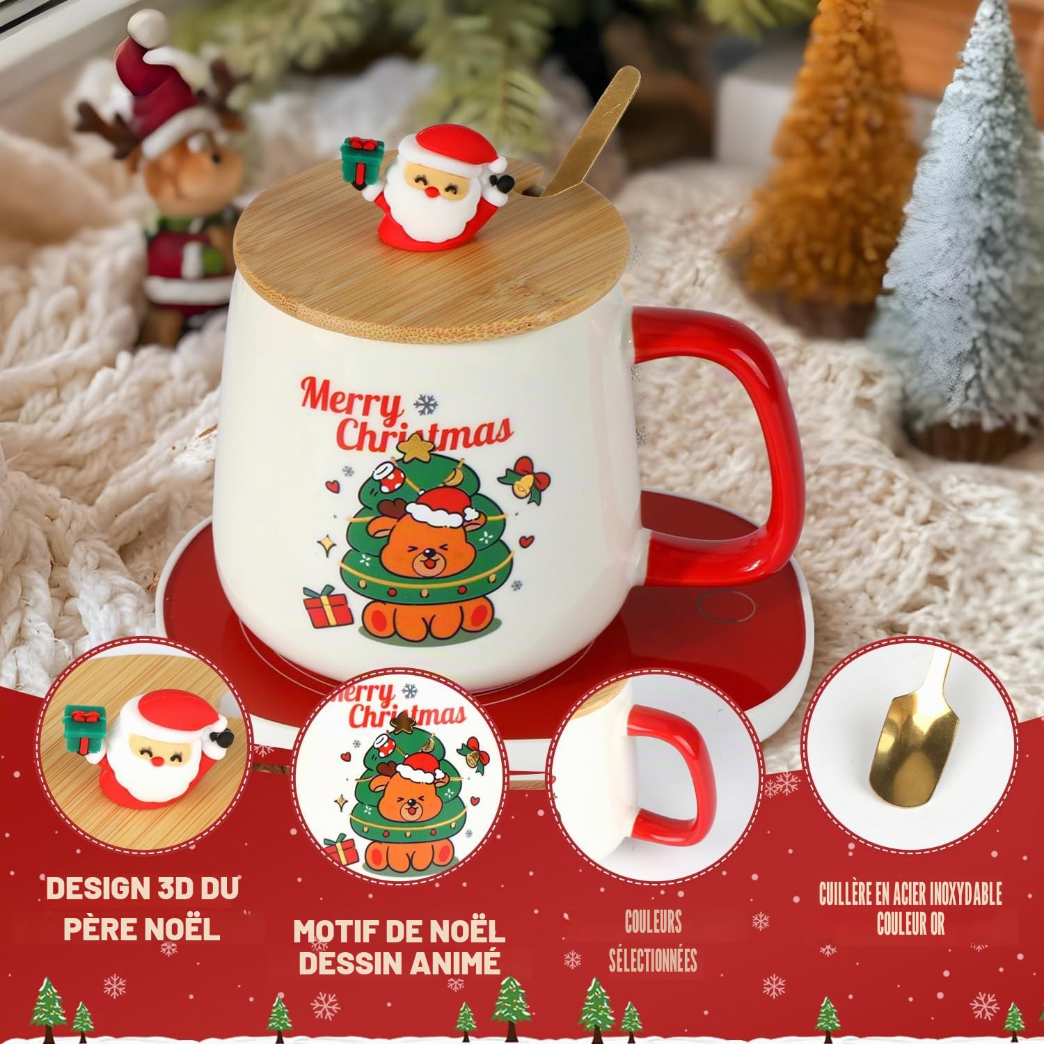 Chauffe-tasse chauffant pour Noël, chauffe-tasse électrique, chauffe-café, tasse de Noël de 400 ml, tasses de Noël (motif éléphant)