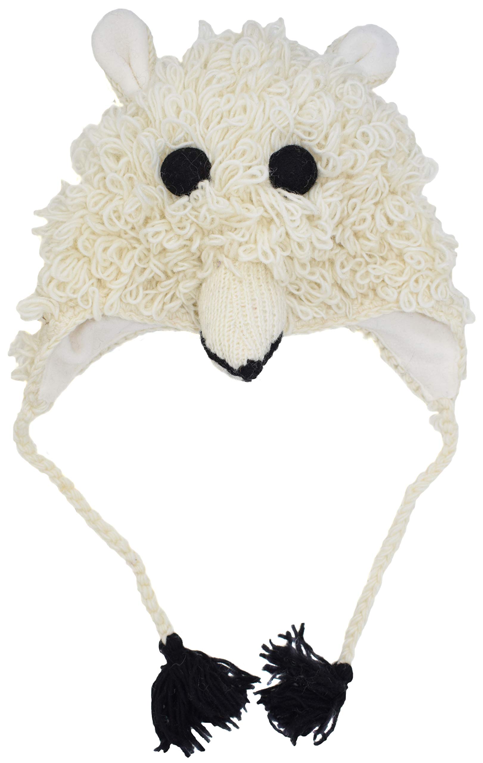 Woollen Handknitted Fleece Lined Trapper Farm Animal Hat Polar Bear