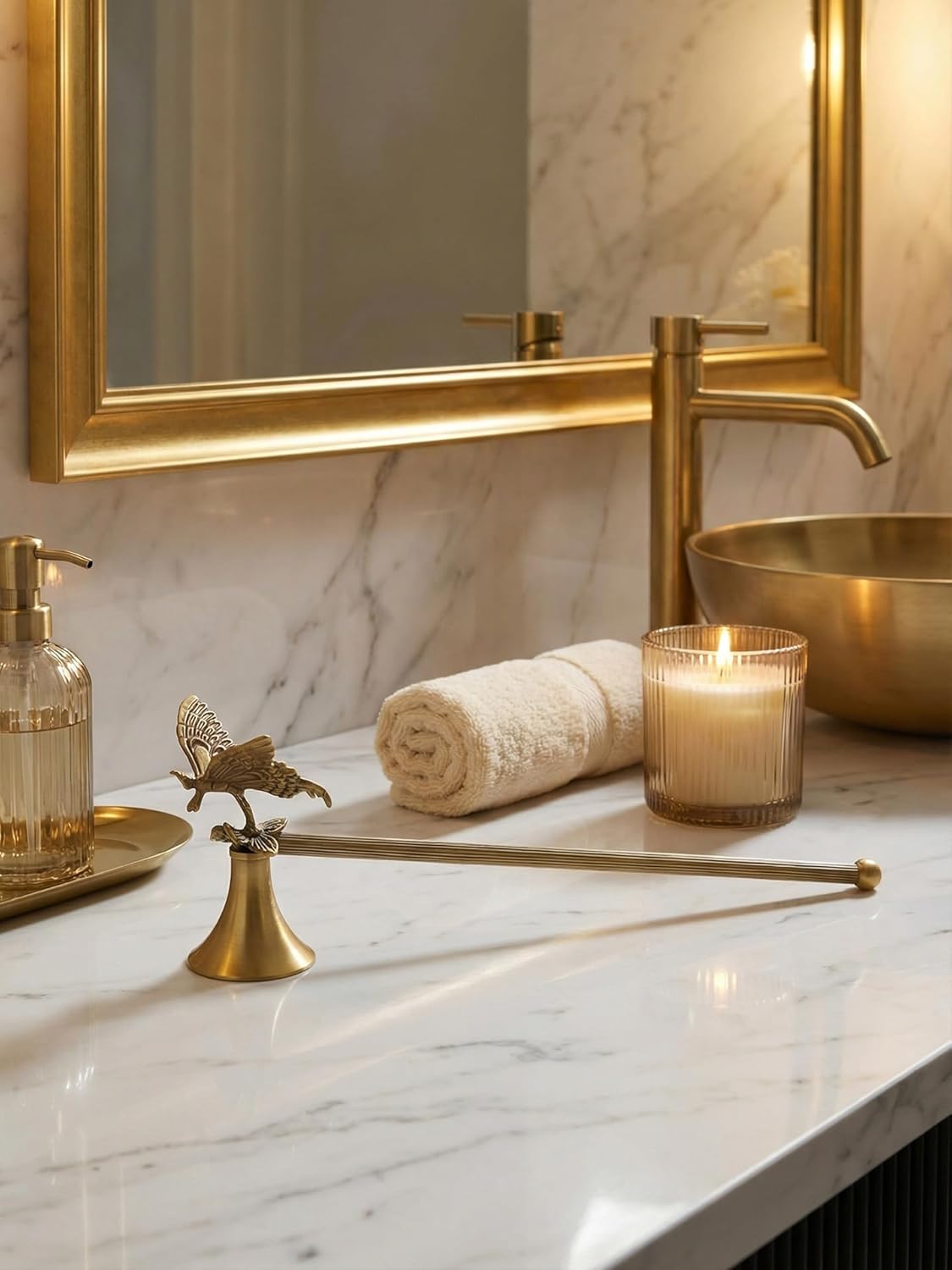 Brass Gold Butterfly Candle Snuffer,12.2” Long Handle Wick Extinguisher with Decorative Vintage Design,Elegant Candle Accessory for Jar & Taper Candles