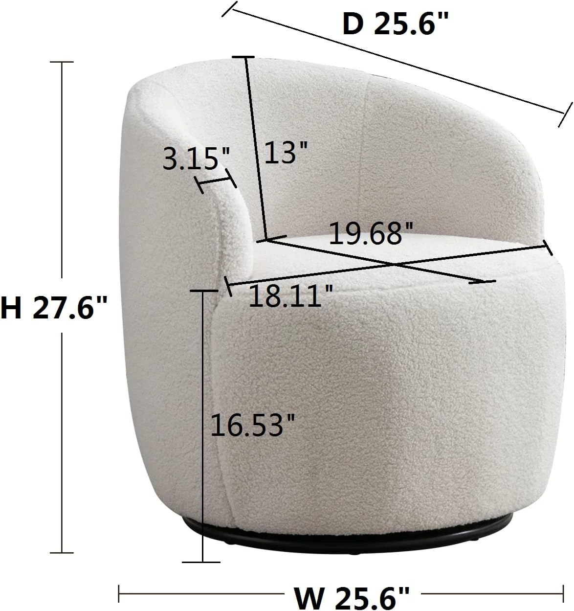 Set of 2 Teddy Fabric Swivel Accent Barrel Chair Armchair Upholstered Cozy Club Leisure Chair Single Sofa Reading Chair for Living Room Bedroom Conversation Areas Small Space (Ivory White)