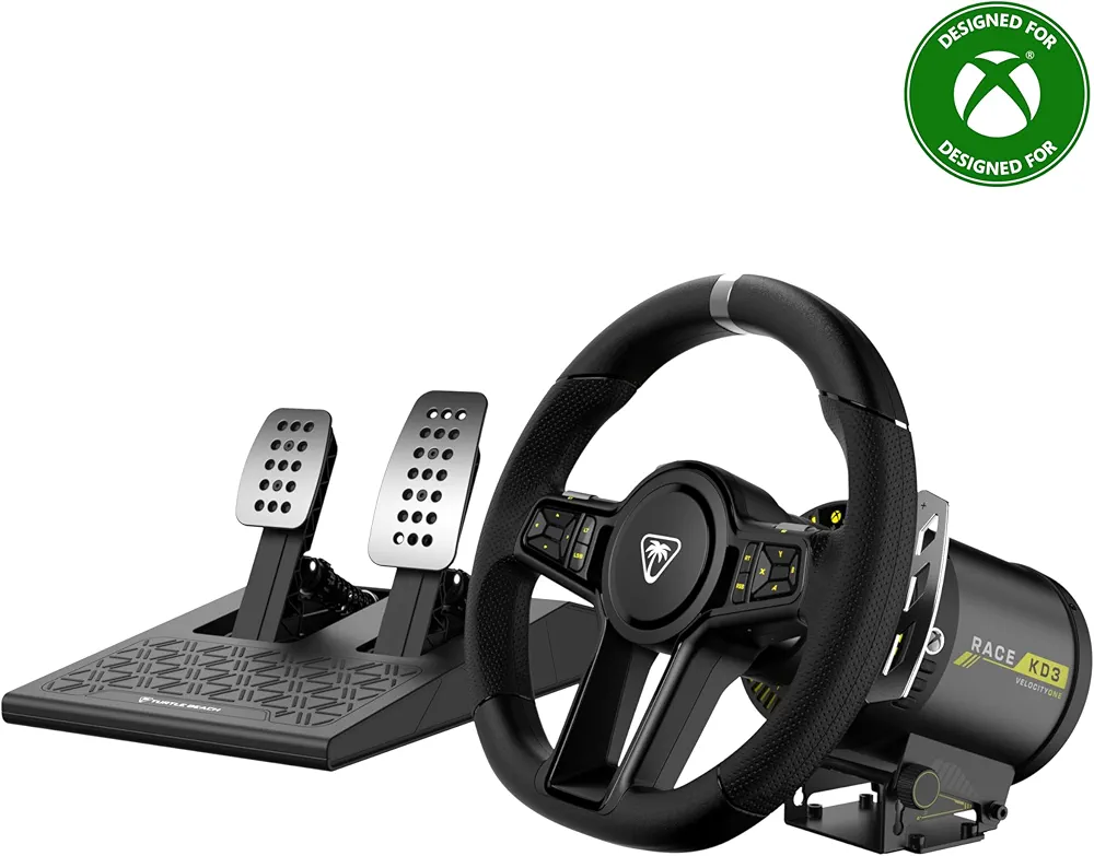 Turtle Beach VelocityOne Race KD3 Volant à retour de force et entraînement direct et pédales w/Hall-Effect et palettes magnétiques pour Xbox Series X et S, Xbox One et PC