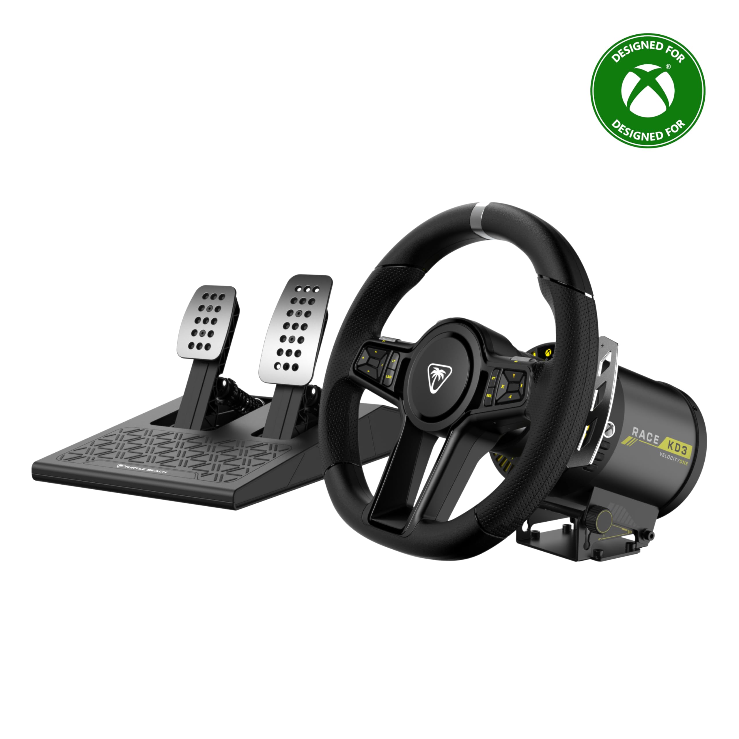 Turtle Beach VelocityOne Race KD3 Volante e pedali con force feedback a trasmissione diretta per Xbox Series X|S, Xbox One e PC Windows – Pedali di freno e acceleratore a effetto Hall