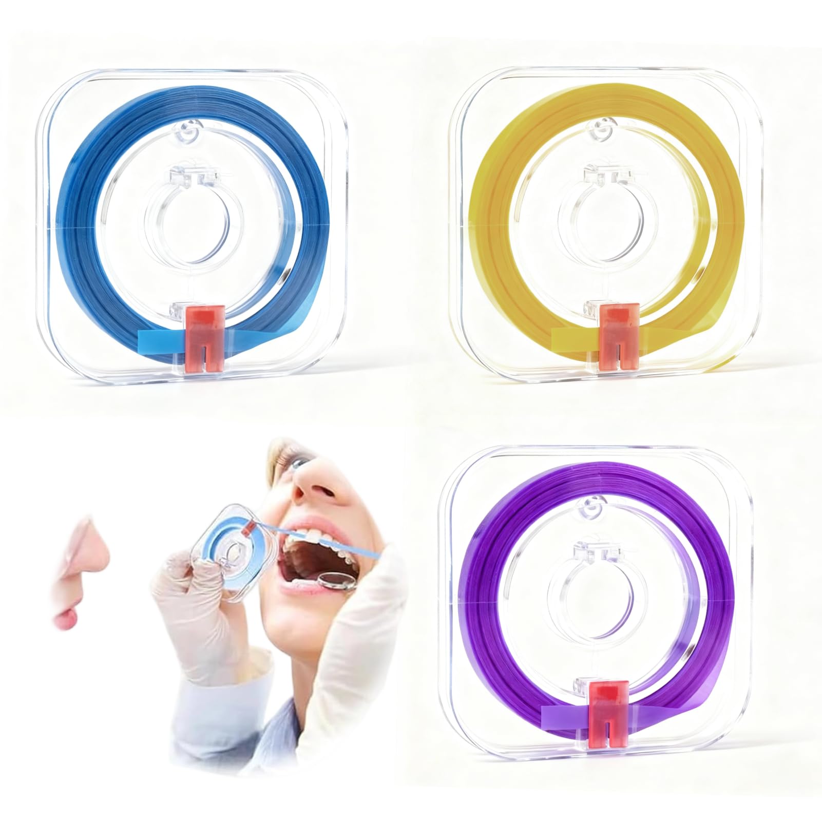 Papel de lija interdental 4 mm x 6 m, 3 rollos lila azul amarillo, para pulido dental e higiene bucal