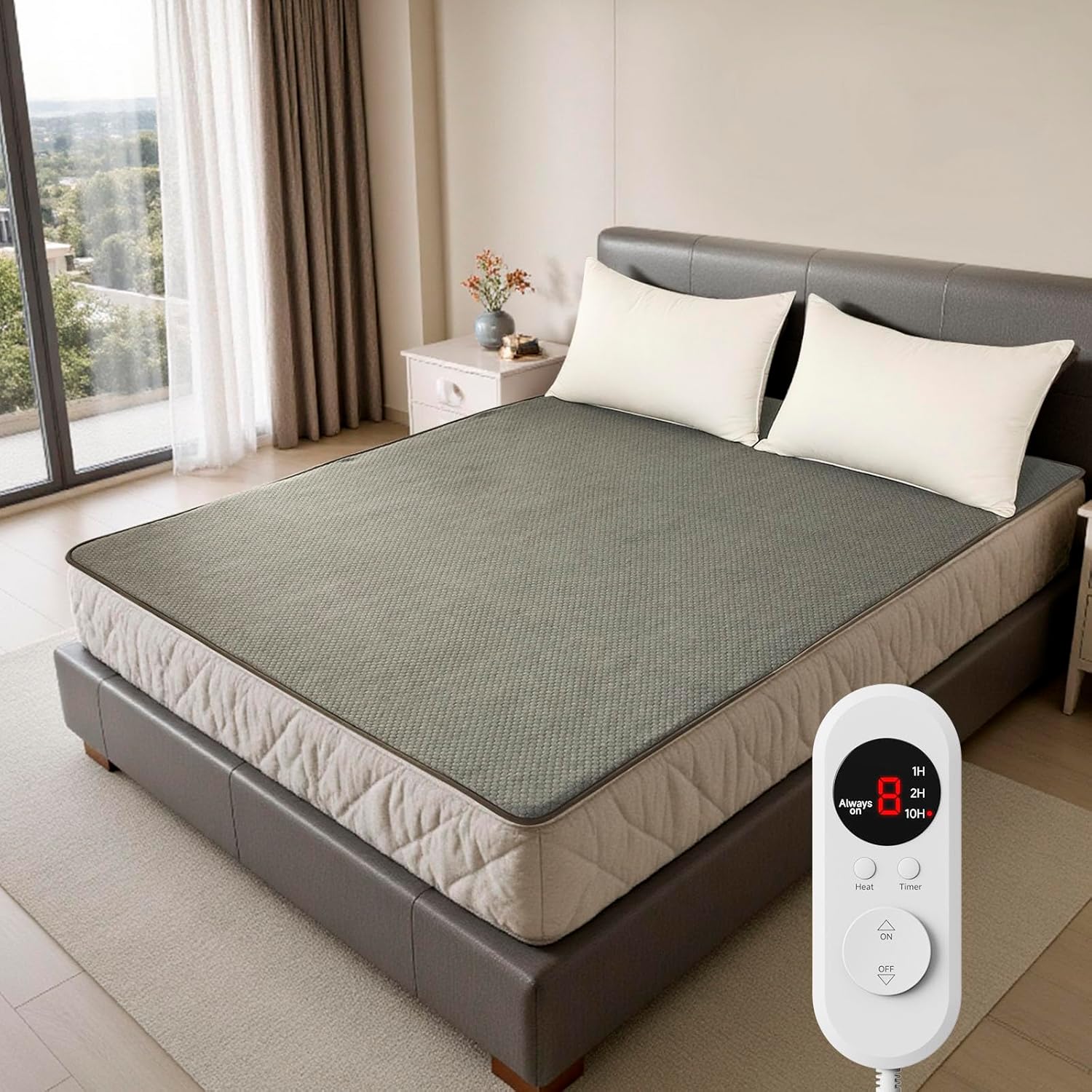 Heated Mattress Pad Full Size - Electric Mattress Pad with Dual Control, 8 Heating Settings, Soft Blanket, Bed Warmer, Auto Shut Off, Heater Sheets, 54" x 75" Gray