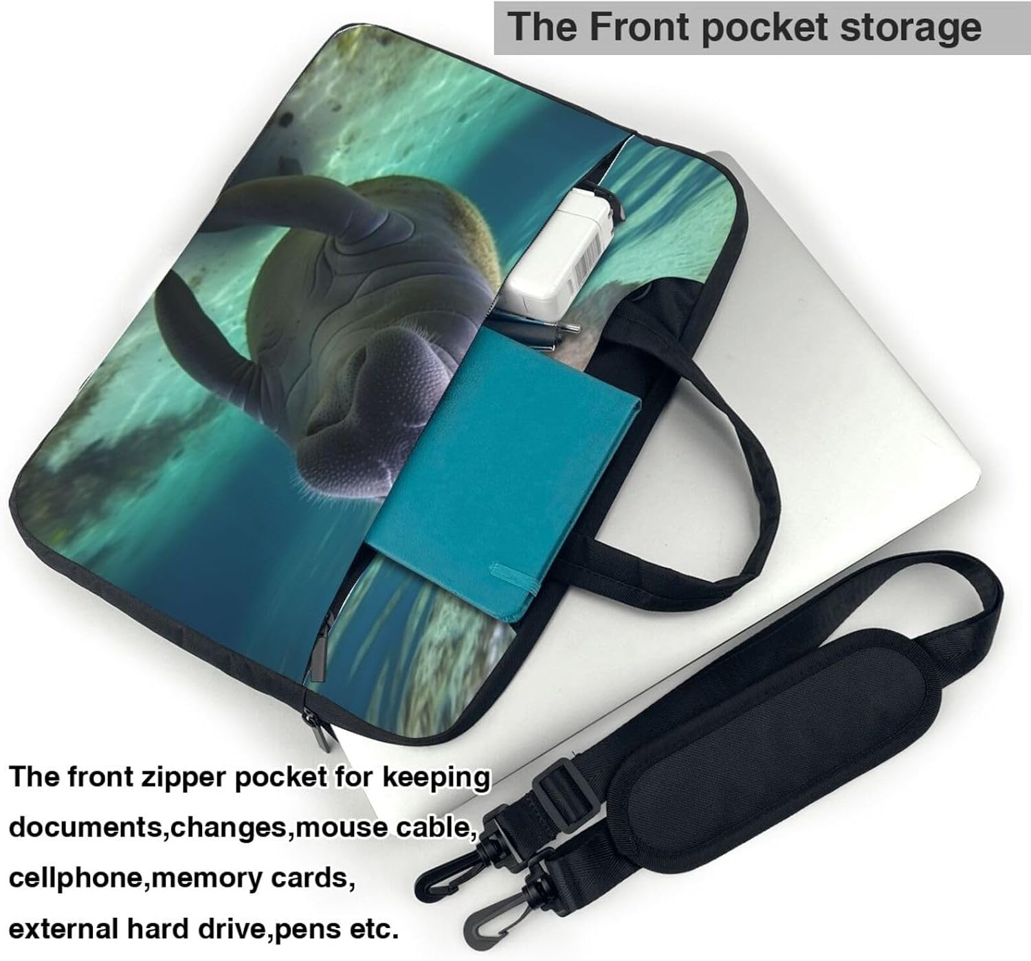 Cute Sea Animal Manatee Laptop Case Laptop Sleeve Computer Bag Messenger Shoulder Bag Computer Case Carrying Cover image 5