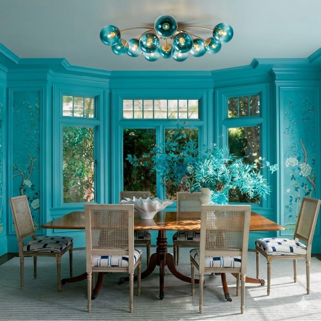 12-Light Bubble Chandelier, Semi Flush Mount Sputnik Ceiling Light Fixture with Glass Globes, Brass Finish Modern Blue Chandelier for Dining Room, Living Room, Entryway (Blue, 12 Light Ceiling Light)