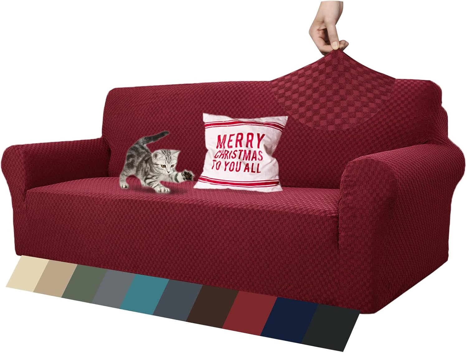 ZNSAYOTX 1 Piece Jacquard Couch Covers for 3 Cushion Couch Living Room High Stretch