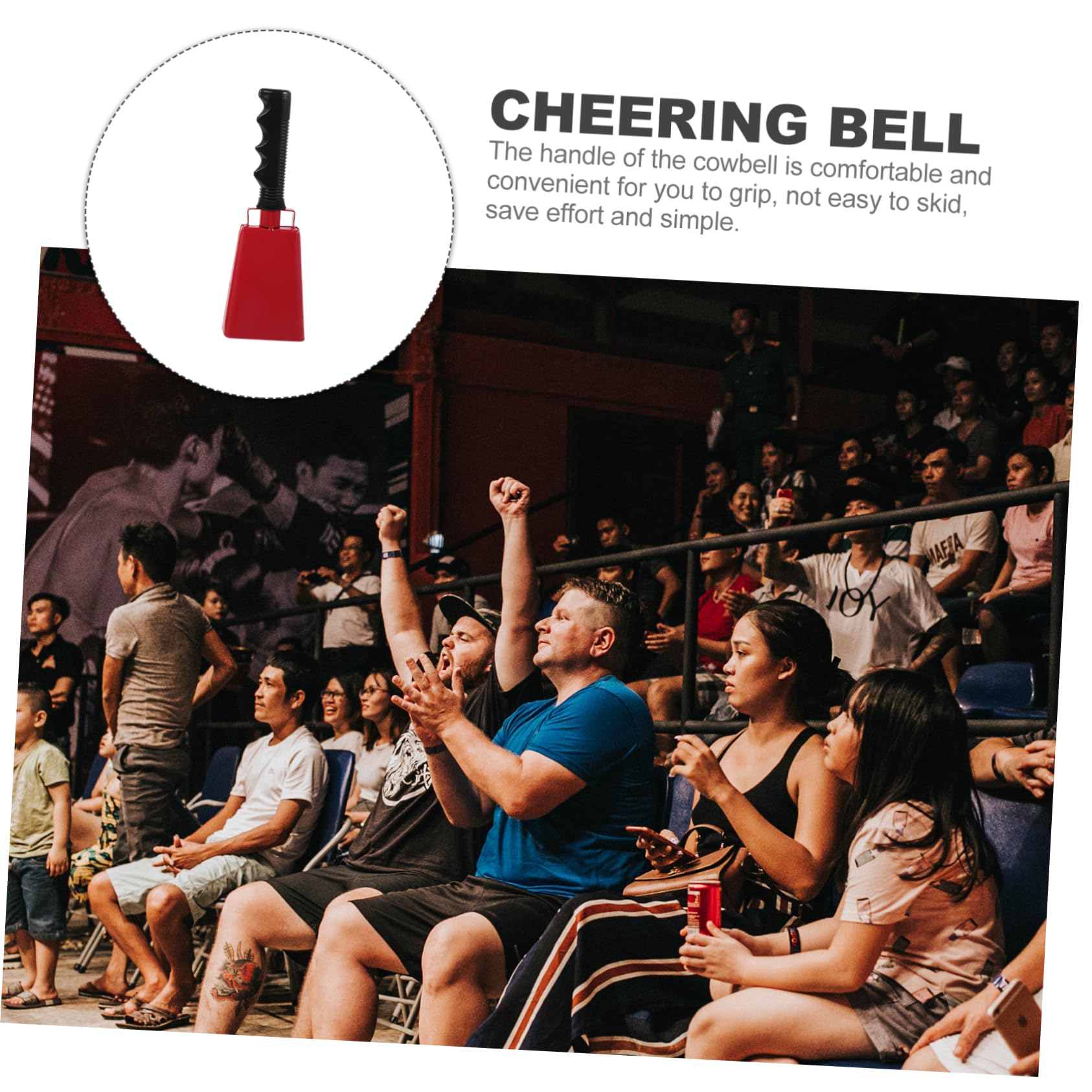 Toyvian 2Pcs Red Cowbells with Handle, Loud Cheering Noisemakers for Football Games Sports Events, Parties, Weddings, and - Image 3