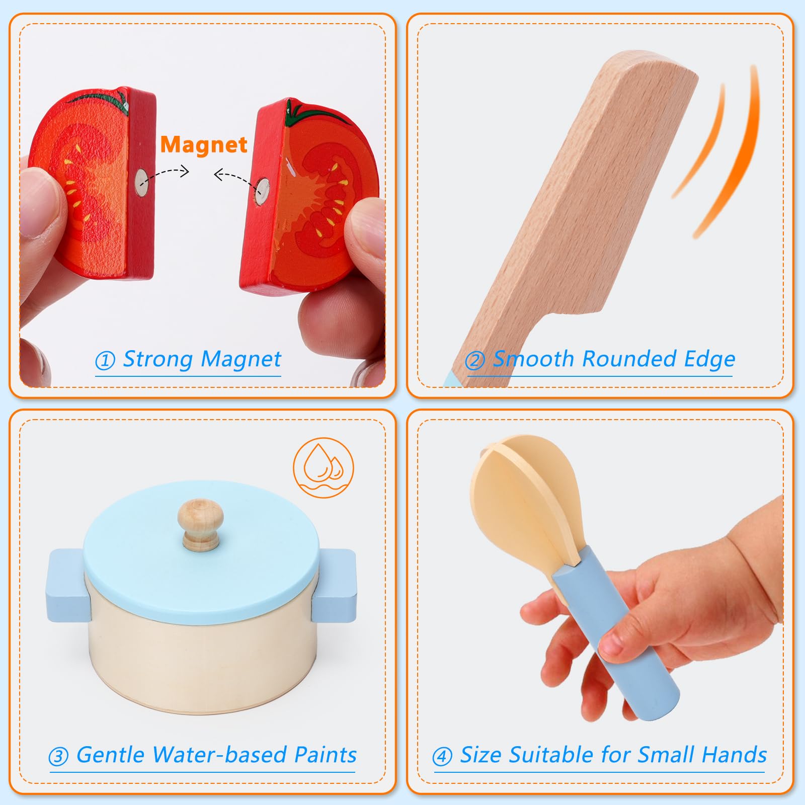 Accessoire Cuisine Enfant, Bois Pots Casseroles Jouet et Cuisine Enfant Fruits et Légumes à Découper, Chef Jeu de Rôle Éducatifs pour Filles Garçons 3-6 Ans, Cadeau Parfait pour Noël et fête