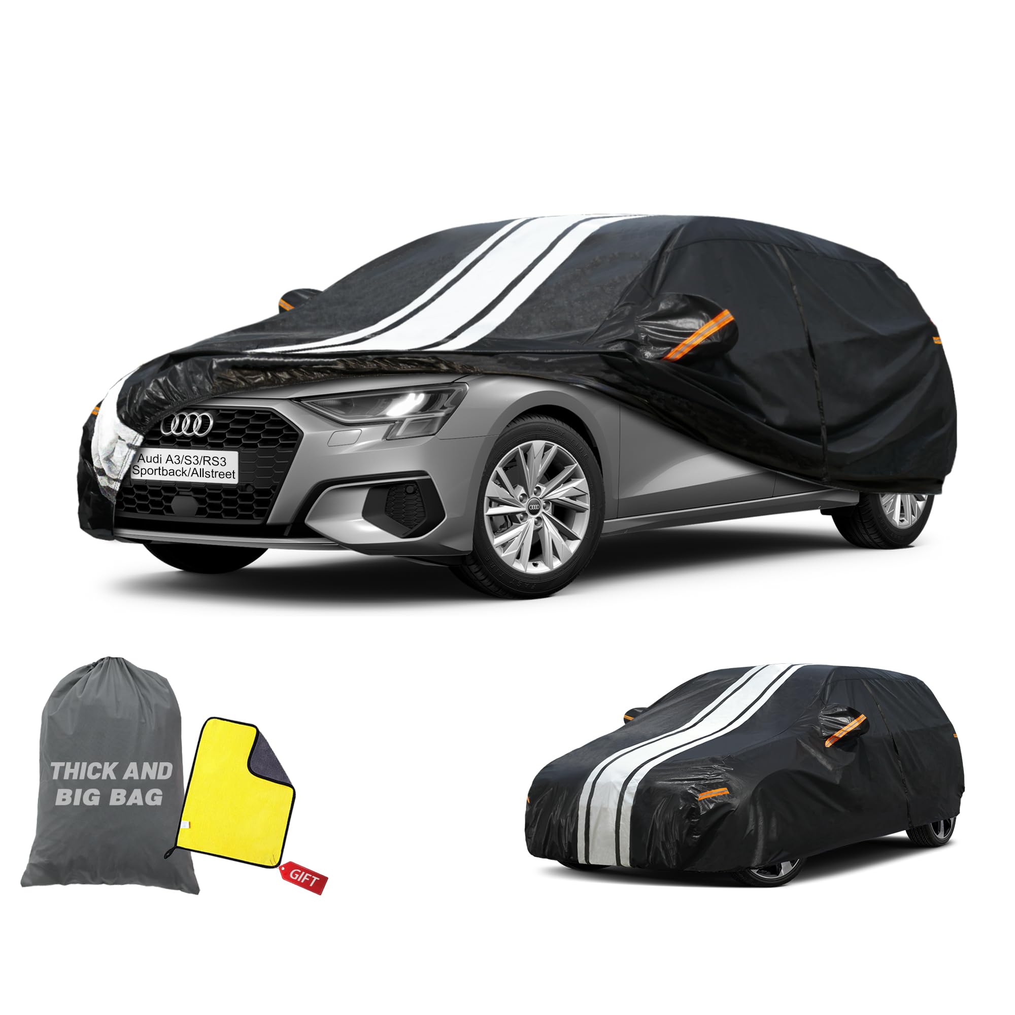 Cowtcver Autoabdeckung Wasserdicht Atmungsaktiv Passend für Audi A3/S3/RS3 Sportback/Allstreet 1996-2026, Vollgarage Autoplane für Sonne Regen Staub Schutz, Auto Abdeckplane Abdeckung.