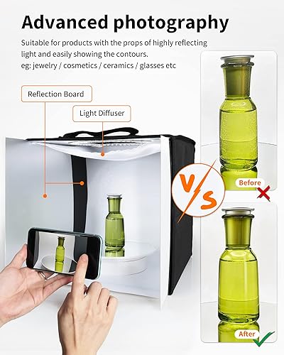 Miniatura 5 de Caja de luz Glendan para fotografía, caja de fotos de 10"x10" con 88 luces LED de alto índice de reproducción cromática, 6 fondos de PVC