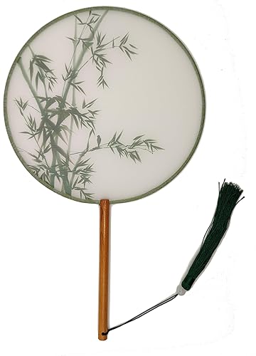 Ventilador de mano redondo translúcido con patrón chino tradicional, para fiesta, fotografía, actividades de baile y decoración del hogar (bambú)