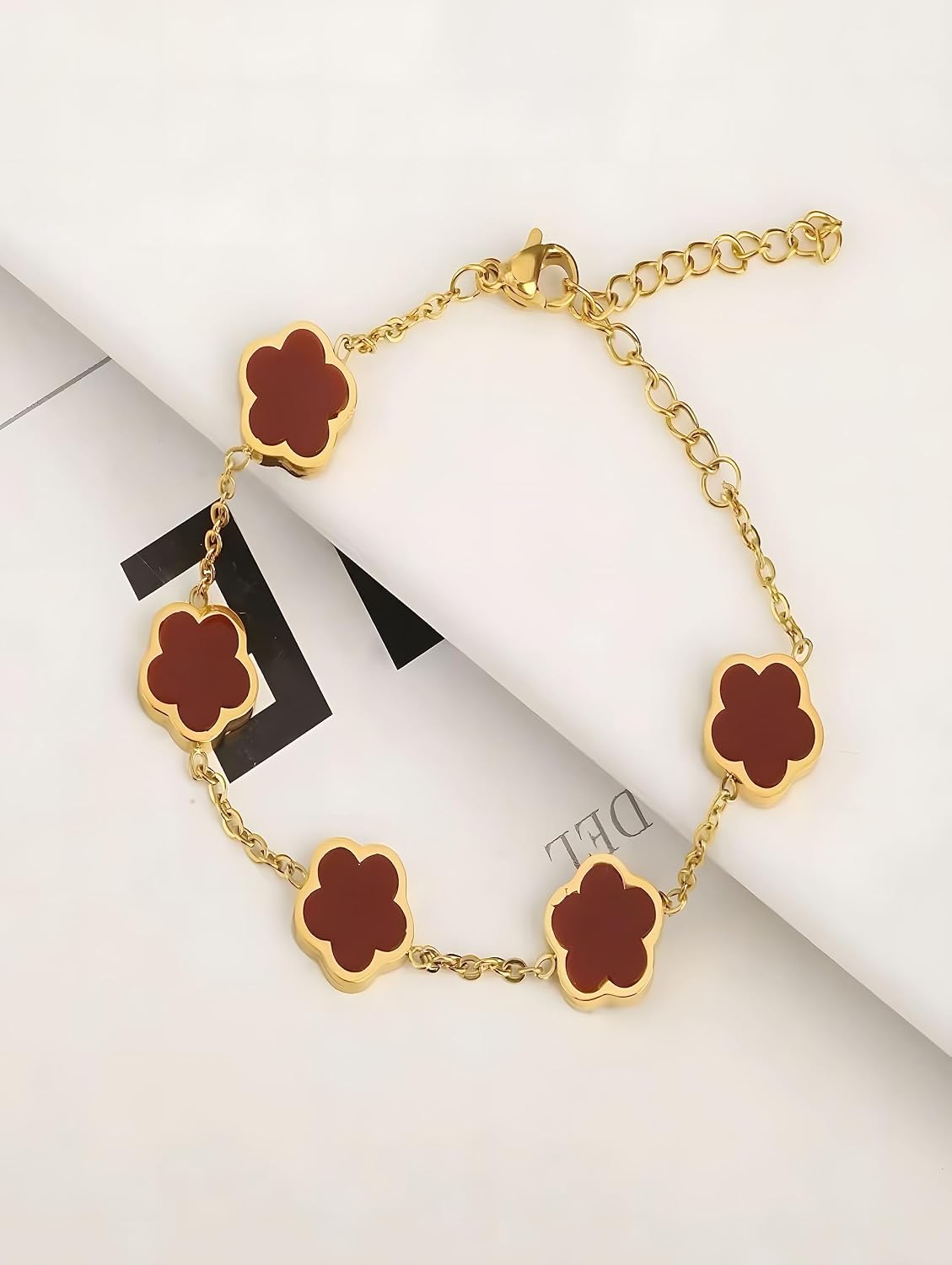 Lucky Clover 18K Gold Plated Clover Necklace Bracelet Earring for Women Fashion Cute Simple Jewelry Sets Hypoallergenic Women Jewelry Gift (Red)