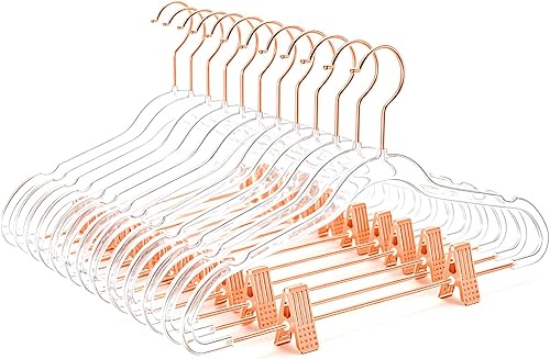 Miniatura 30 de MIZGI Perchas delgadas de oro transparente para pantalones y faldas (paquete de 20) – Clips y ganchos ajustables, transparentes sin fieltro, ahorro