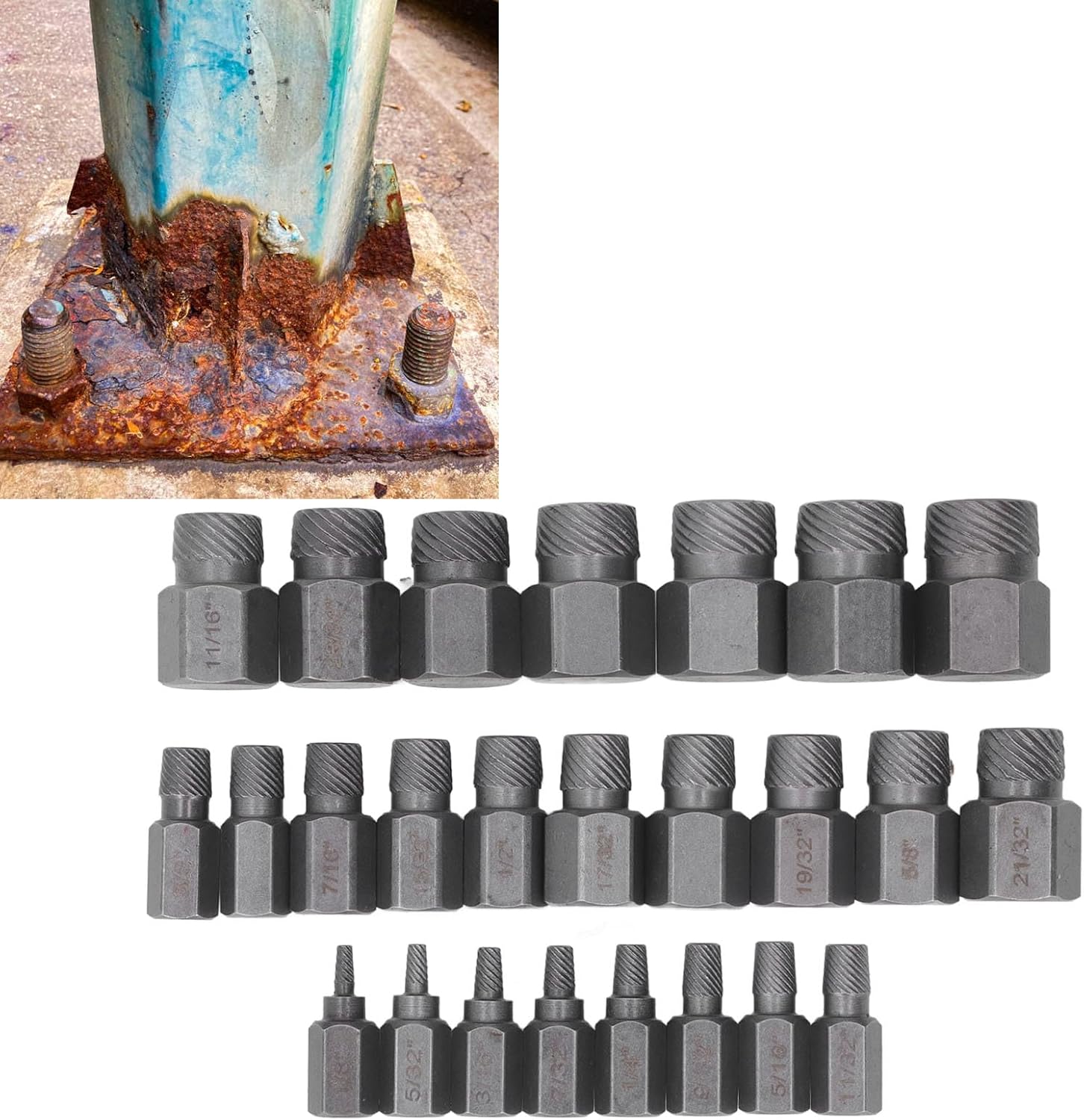 25 Pieces Damaged Bolt Extractor Set Chrome Molybdenum Steel Inch Standard Size Screw Bolt Removal Tools,Premium 25 Piece Damaged Bolt Extractor Set